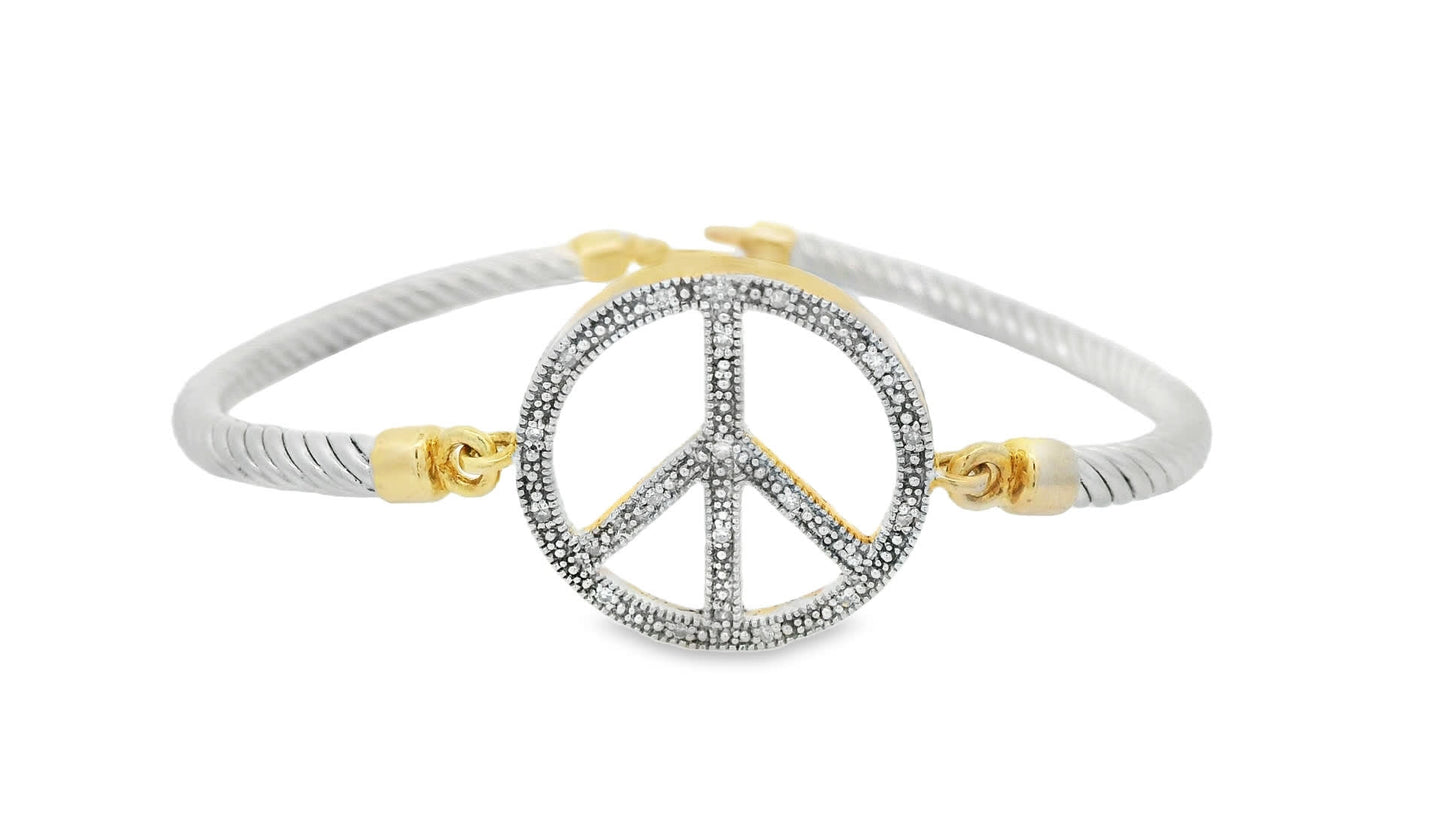 Peace Symbol Bangle Bracelet In 925+18K (0.08 Carat)