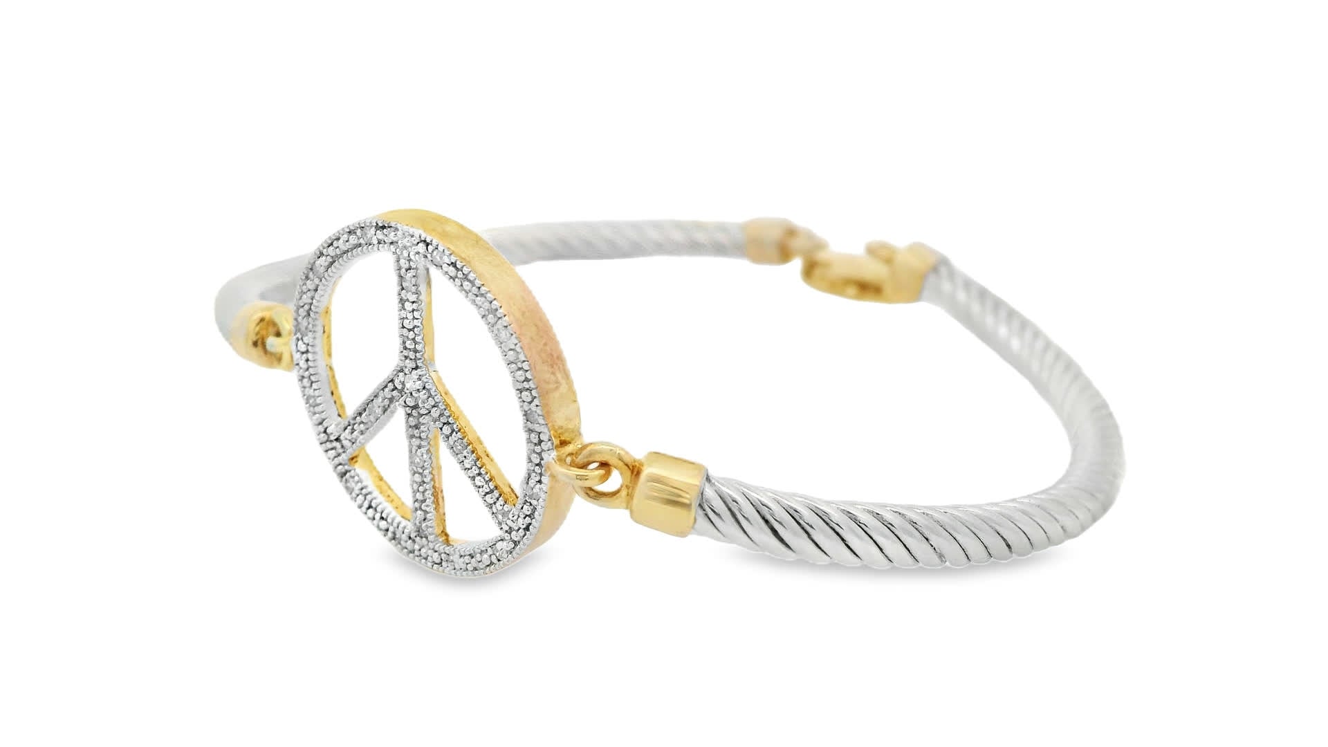 Peace Symbol Bangle Bracelet In 925+18K (0.08 Carat)