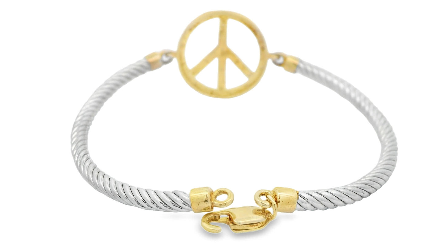 Peace Symbol Bangle Bracelet In 925+18K (0.08 Carat)