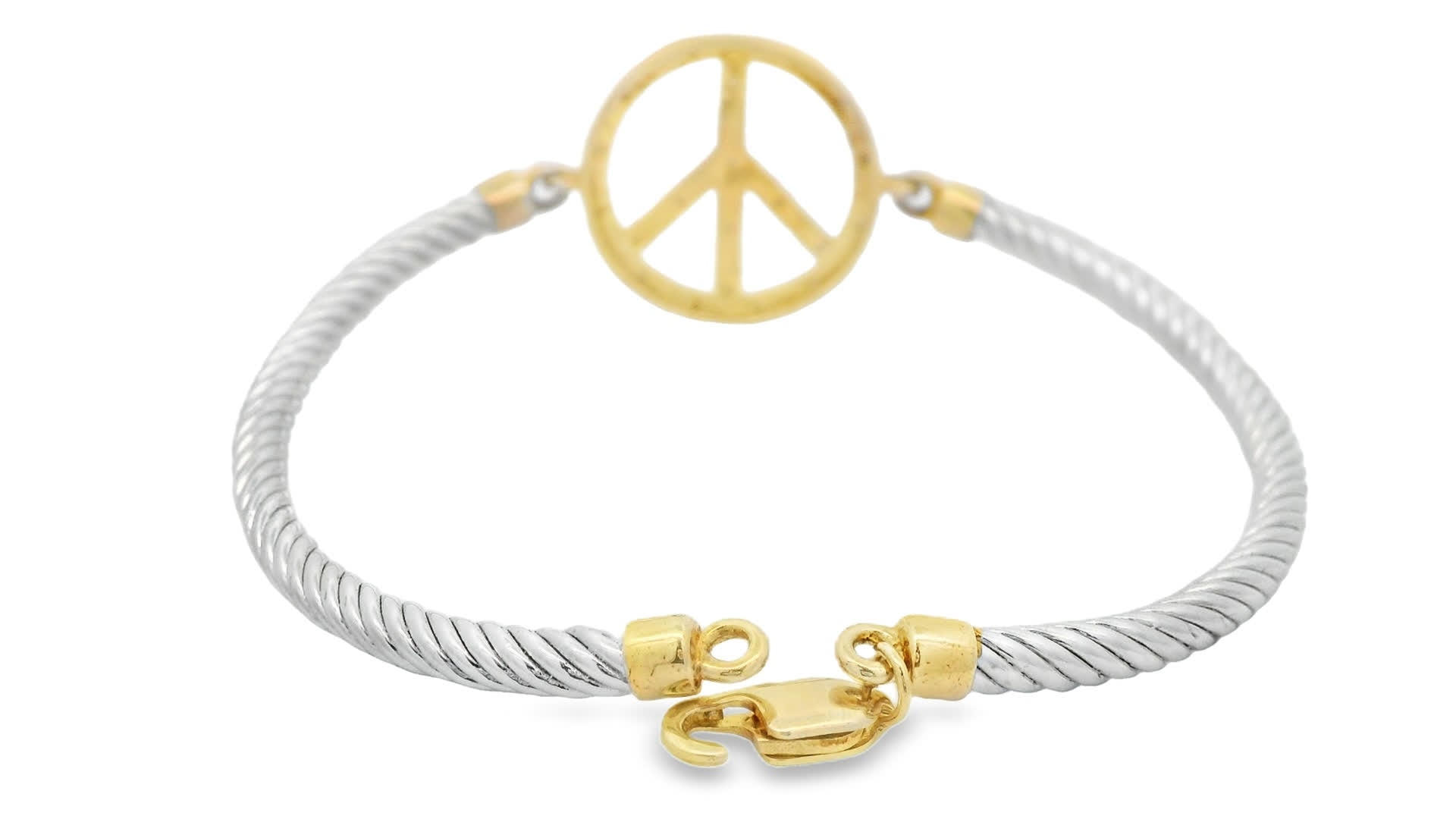 Peace Symbol Bangle Bracelet In 925+18K (0.08 Carat)