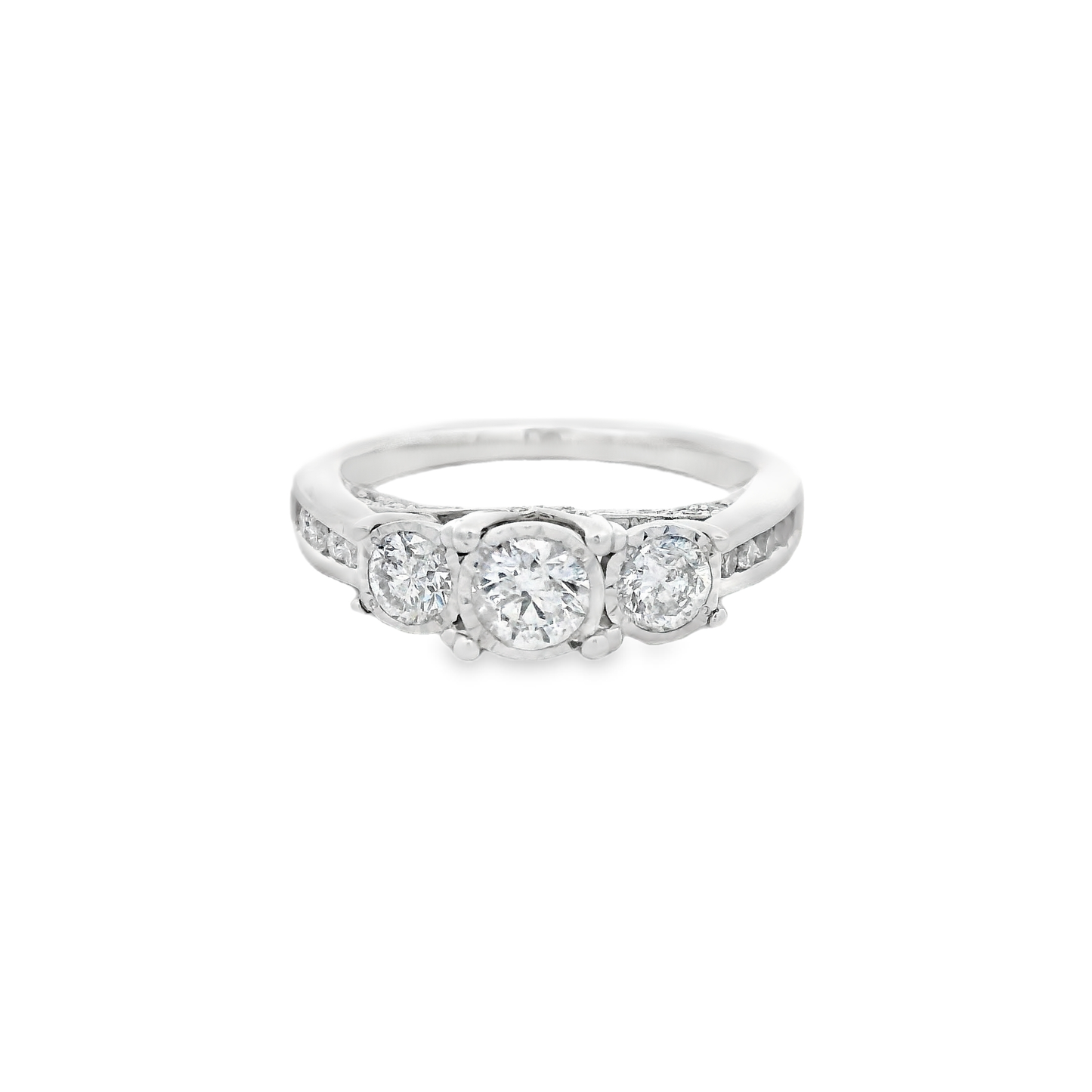 1.35ct Three-Stone Diamond Engagement Ring in 14K White Gold