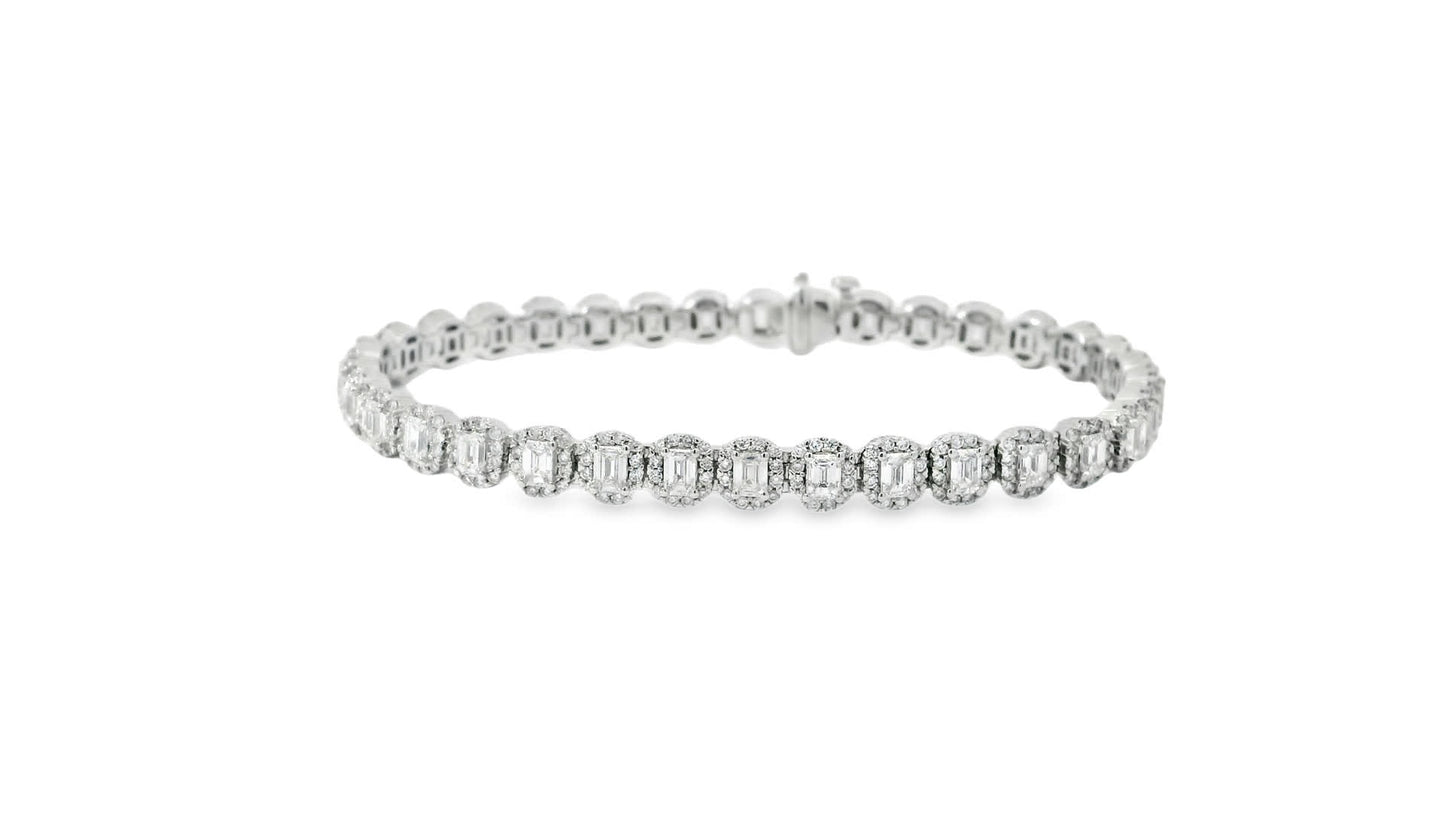 BRACELET 7.00CT ROUND/EMERALD DIAMOND 14K WHITE GOLD