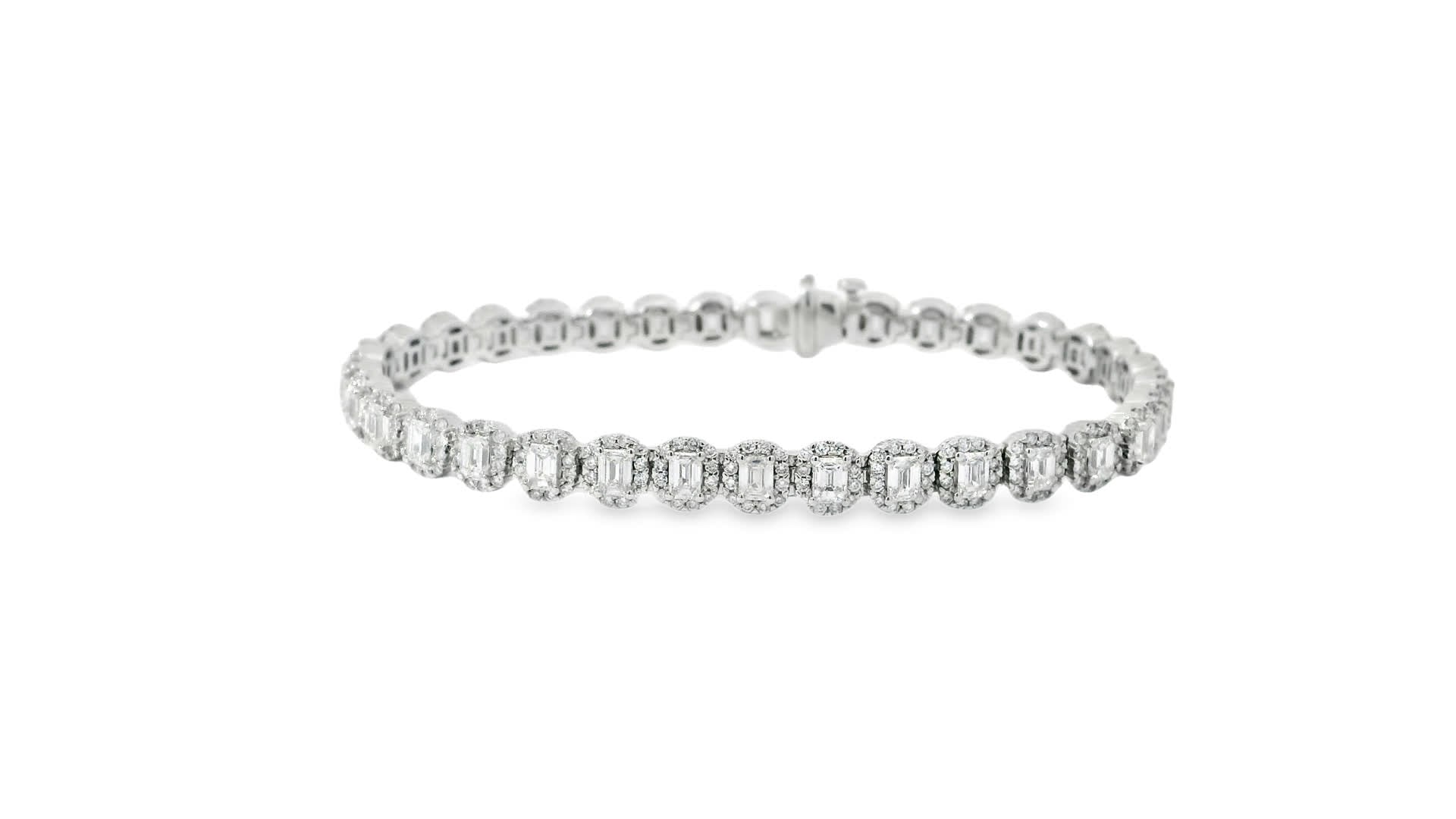 BRACELET 7.00CT ROUND/EMERALD DIAMOND 14K WHITE GOLD