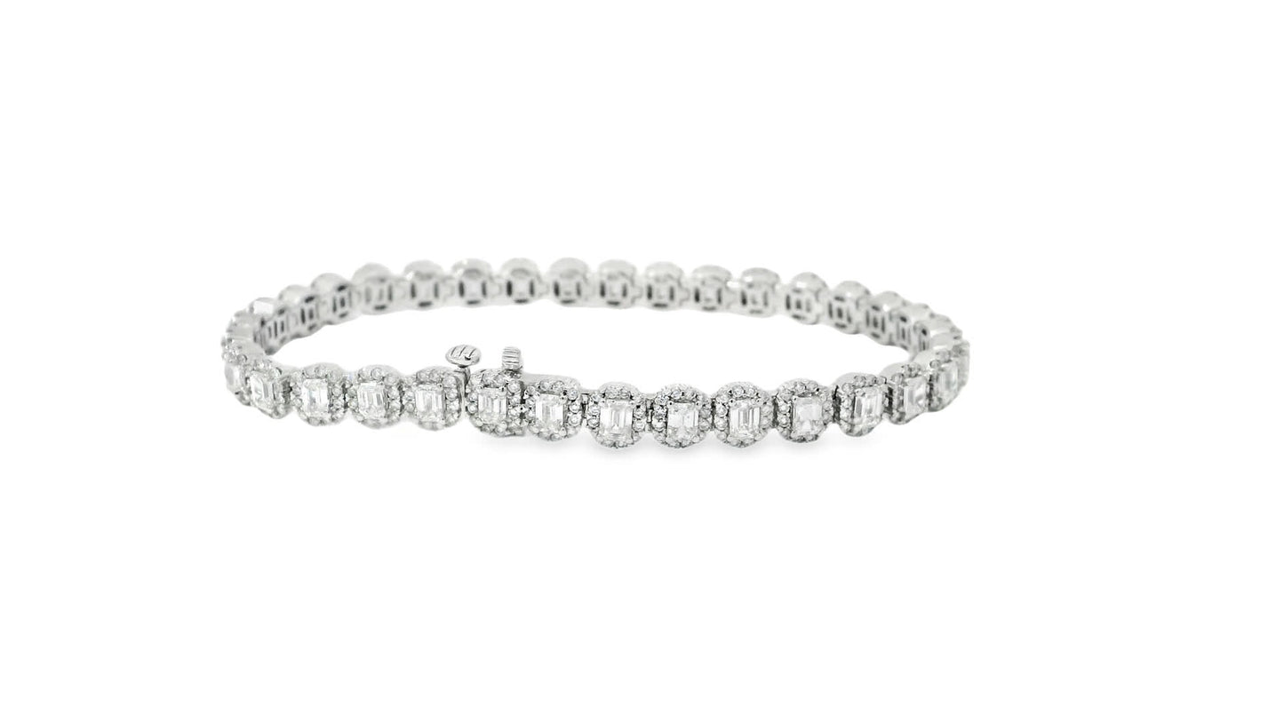 BRACELET 7.00CT ROUND/EMERALD DIAMOND 14K WHITE GOLD