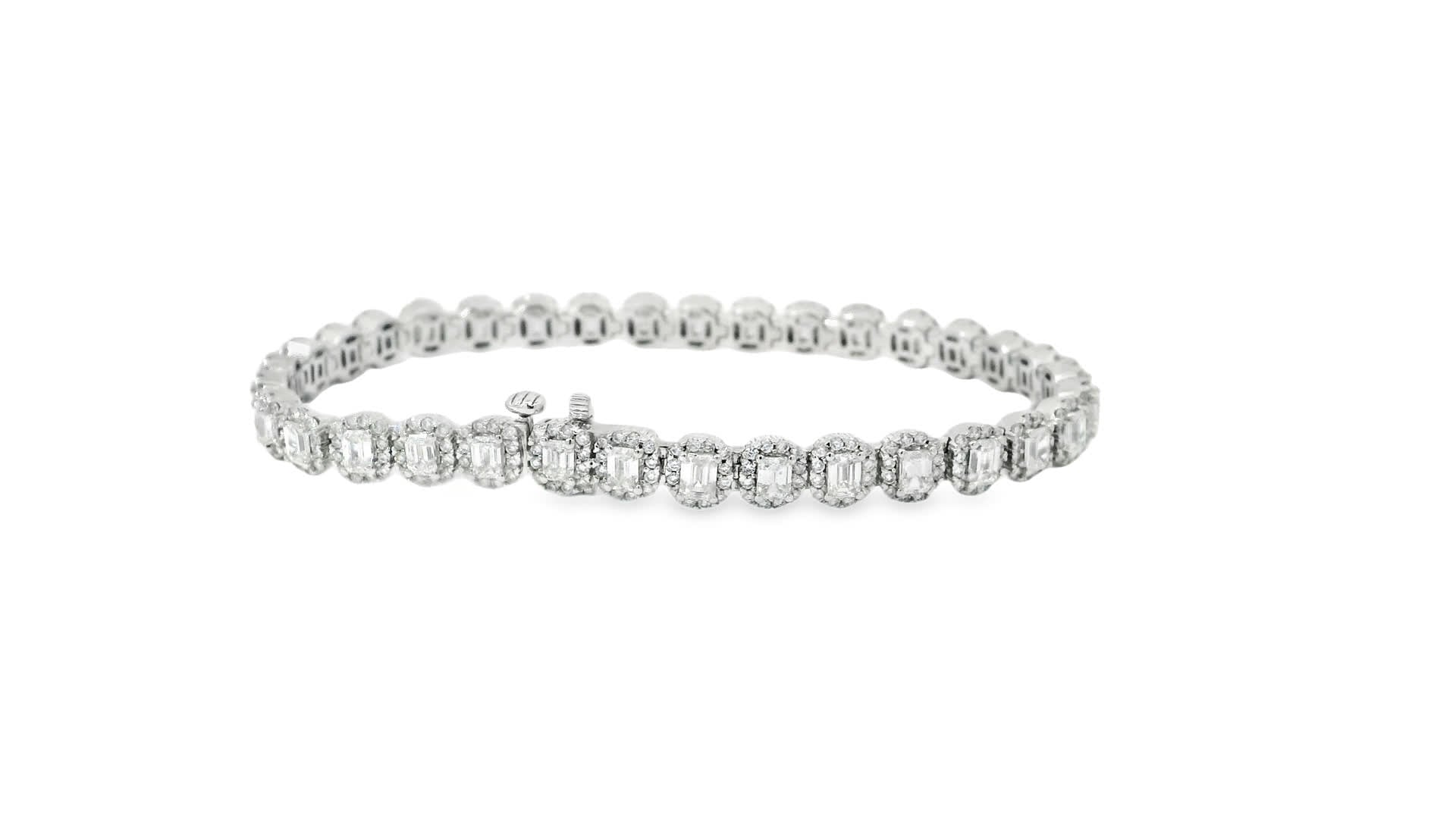 BRACELET 7.00CT ROUND/EMERALD DIAMOND 14K WHITE GOLD