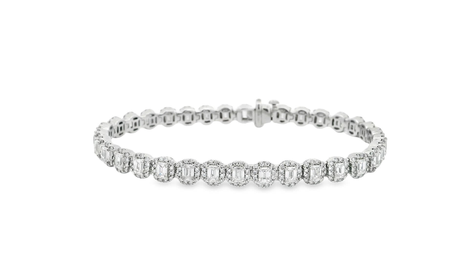 BRACELET 7.00CT ROUND/EMERALD DIAMOND 14K WHITE GOLD