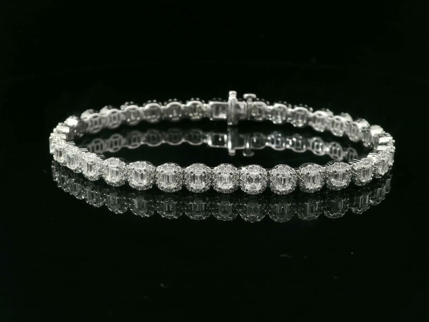 BRACELET 7.00CT ROUND/EMERALD DIAMOND 14K WHITE GOLD