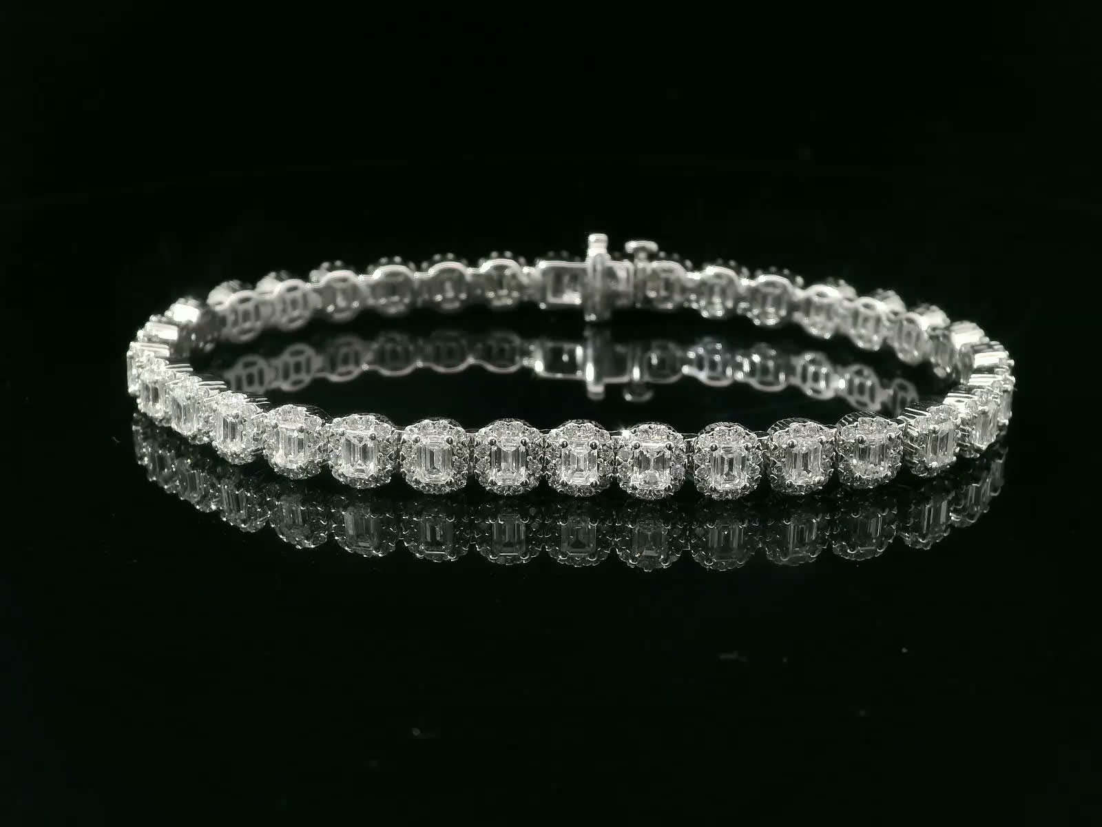 BRACELET 7.00CT ROUND/EMERALD DIAMOND 14K WHITE GOLD