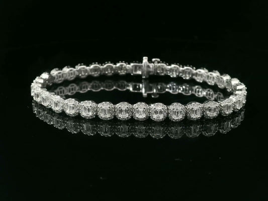 BRACELET 7.00CT ROUND/EMERALD DIAMOND 14K WHITE GOLD