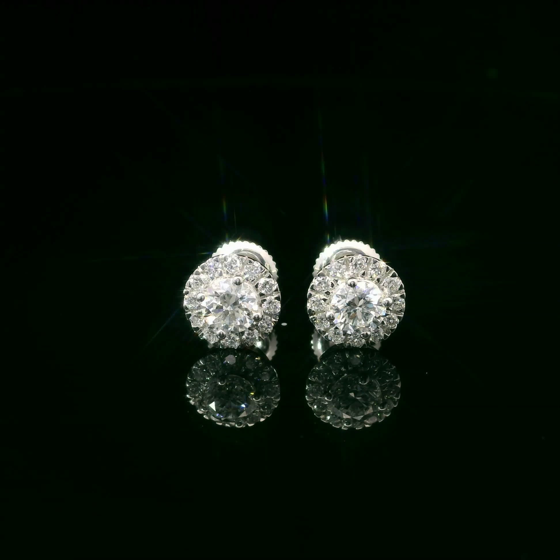 Round Shape Diamond Earrings 14K Gold 1.00 Carat