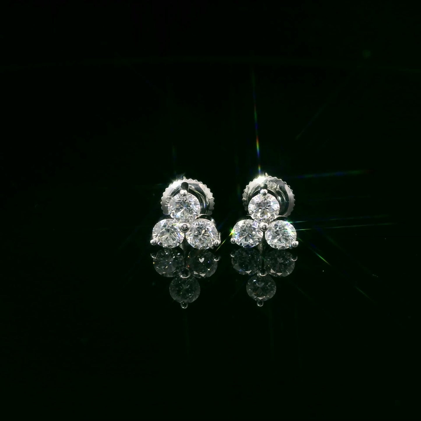 Three Diamonds Triangle Shape Earrings 14K White Gold (1.00 Carat)