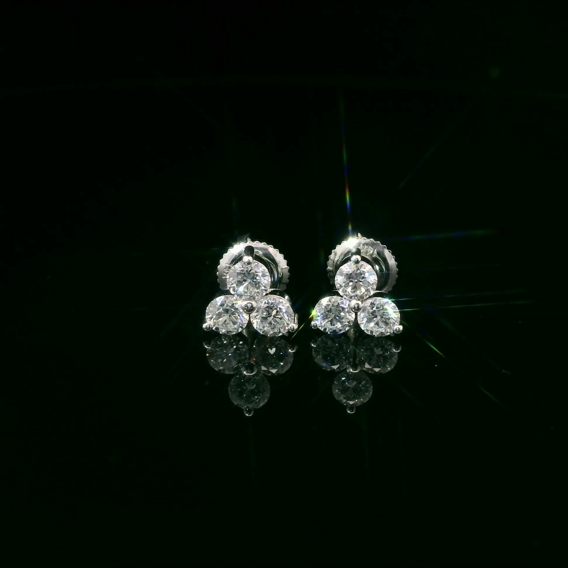 Three Diamonds Triangle Shape Earrings 14K White Gold (1.00 Carat)