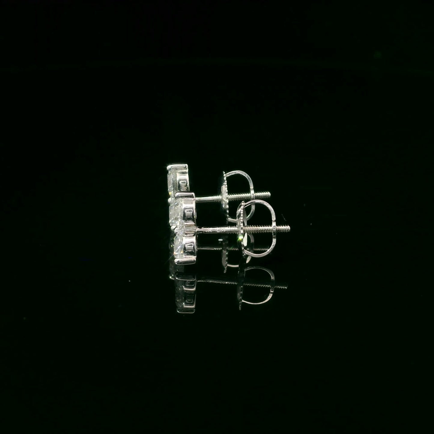 Three Diamonds Triangle Shape Earrings 14K White Gold (1.00 Carat)