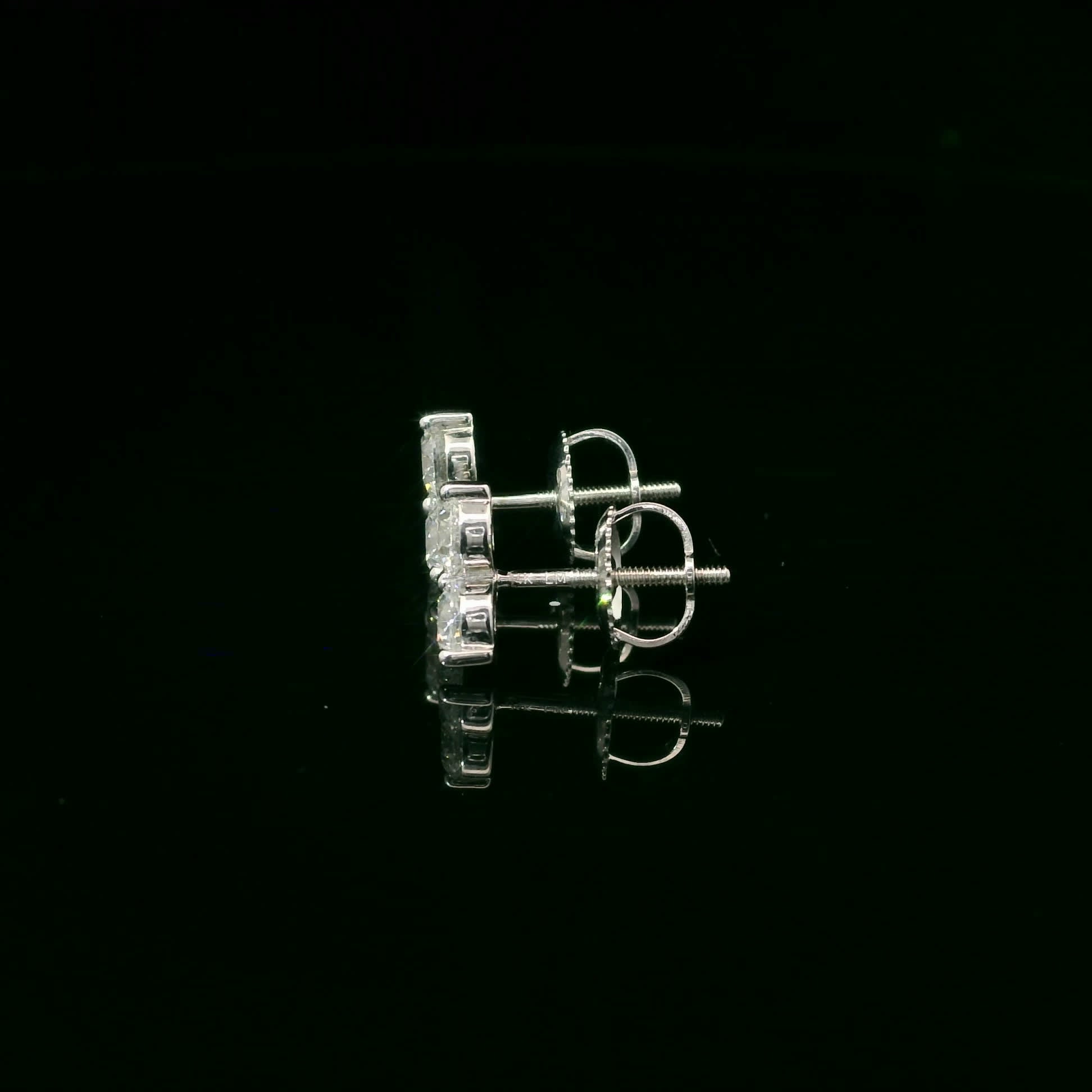 Three Diamonds Triangle Shape Earrings 14K White Gold (1.00 Carat)