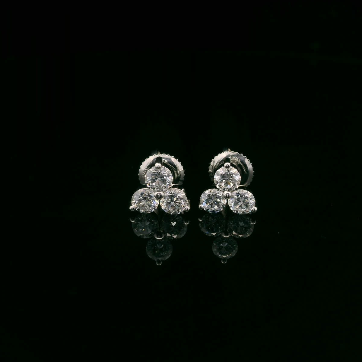 Three Diamonds Triangle Shape Earrings 14K White Gold (1.00 Carat)
