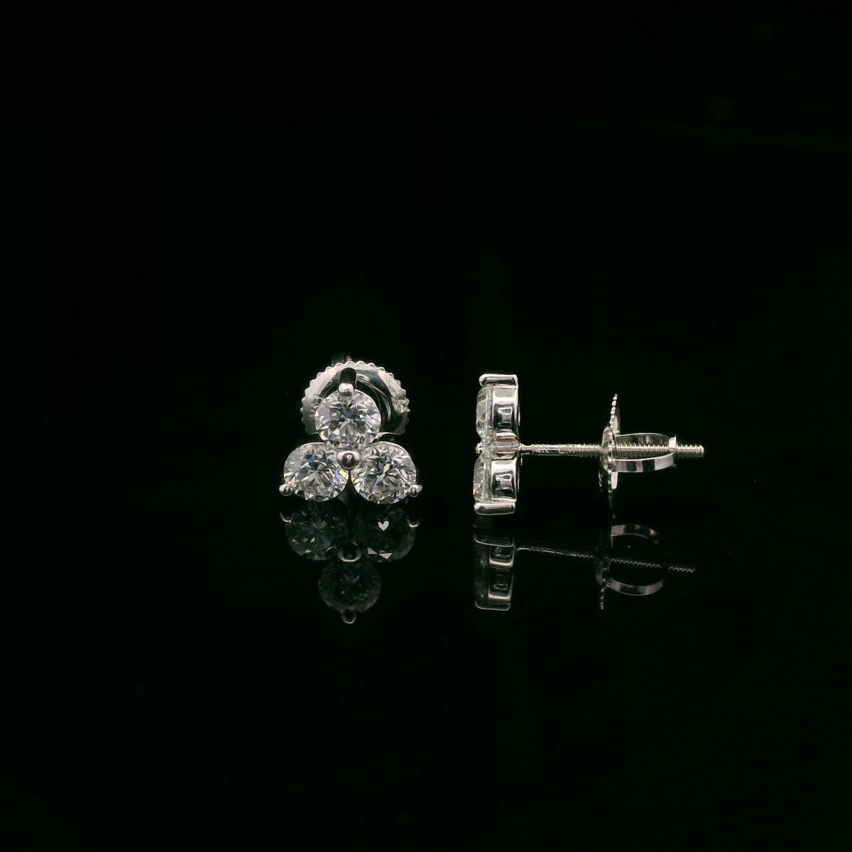 Three Diamonds Triangle Shape Earrings 14K White Gold (1.00 Carat)