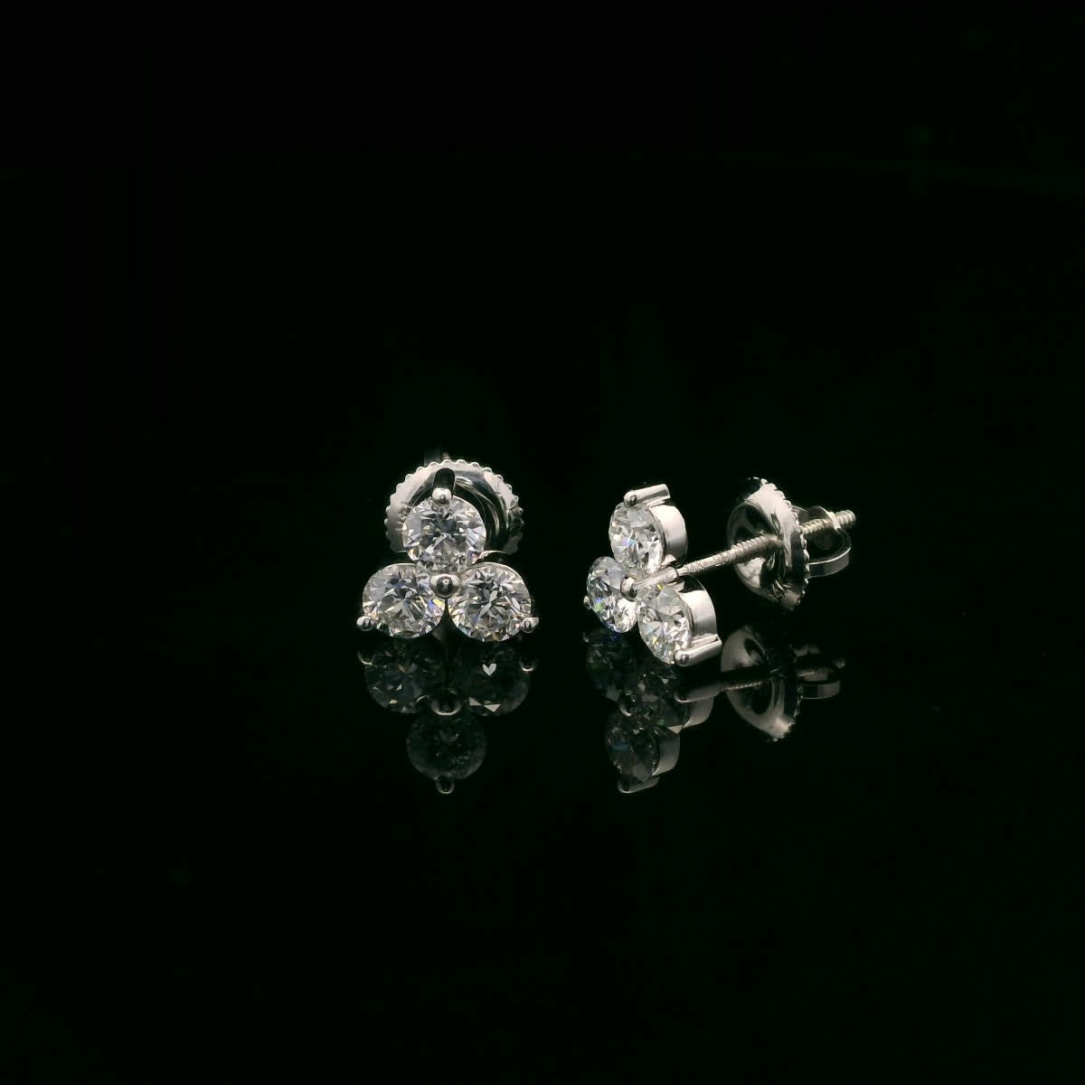 Three Diamonds Triangle Shape Earrings 14K White Gold (1.00 Carat)