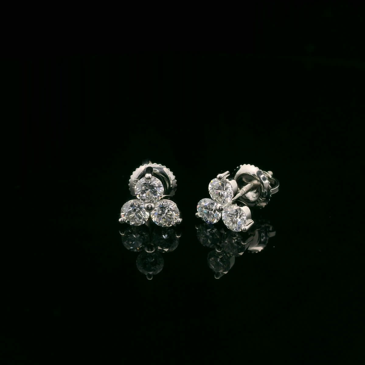Three Diamonds Triangle Shape Earrings 14K White Gold (1.00 Carat)