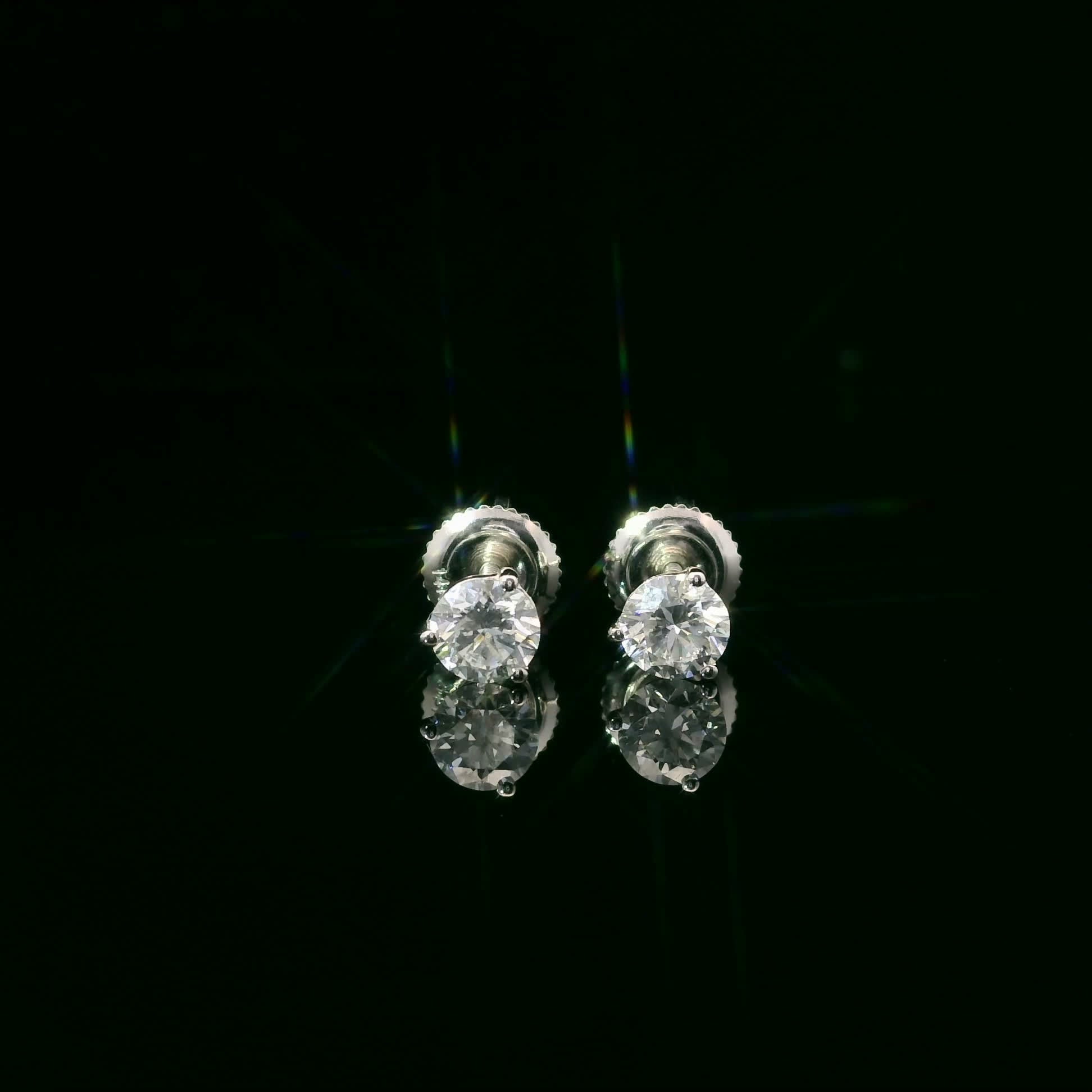 0.75 Carat 14K Gold Round Brilliant Lab Diamond Studs Earrings