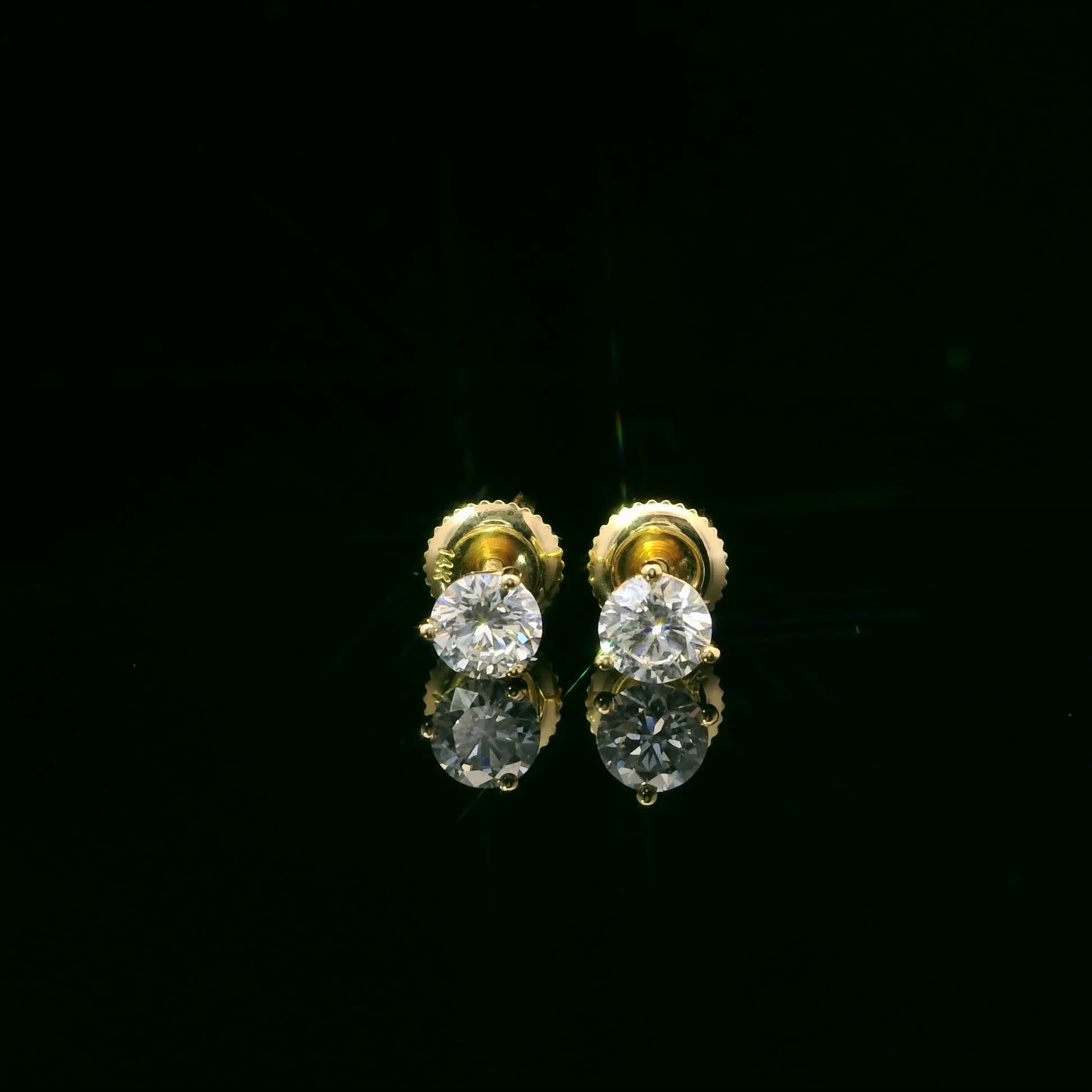0.75 Carat 14K Gold Round Brilliant Lab Diamond Studs Earrings