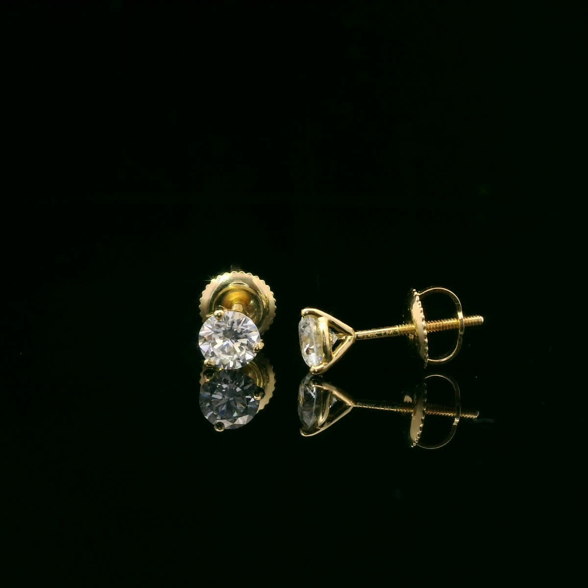 0.75 Carat 14K Gold Round Brilliant Lab Diamond Studs Earrings