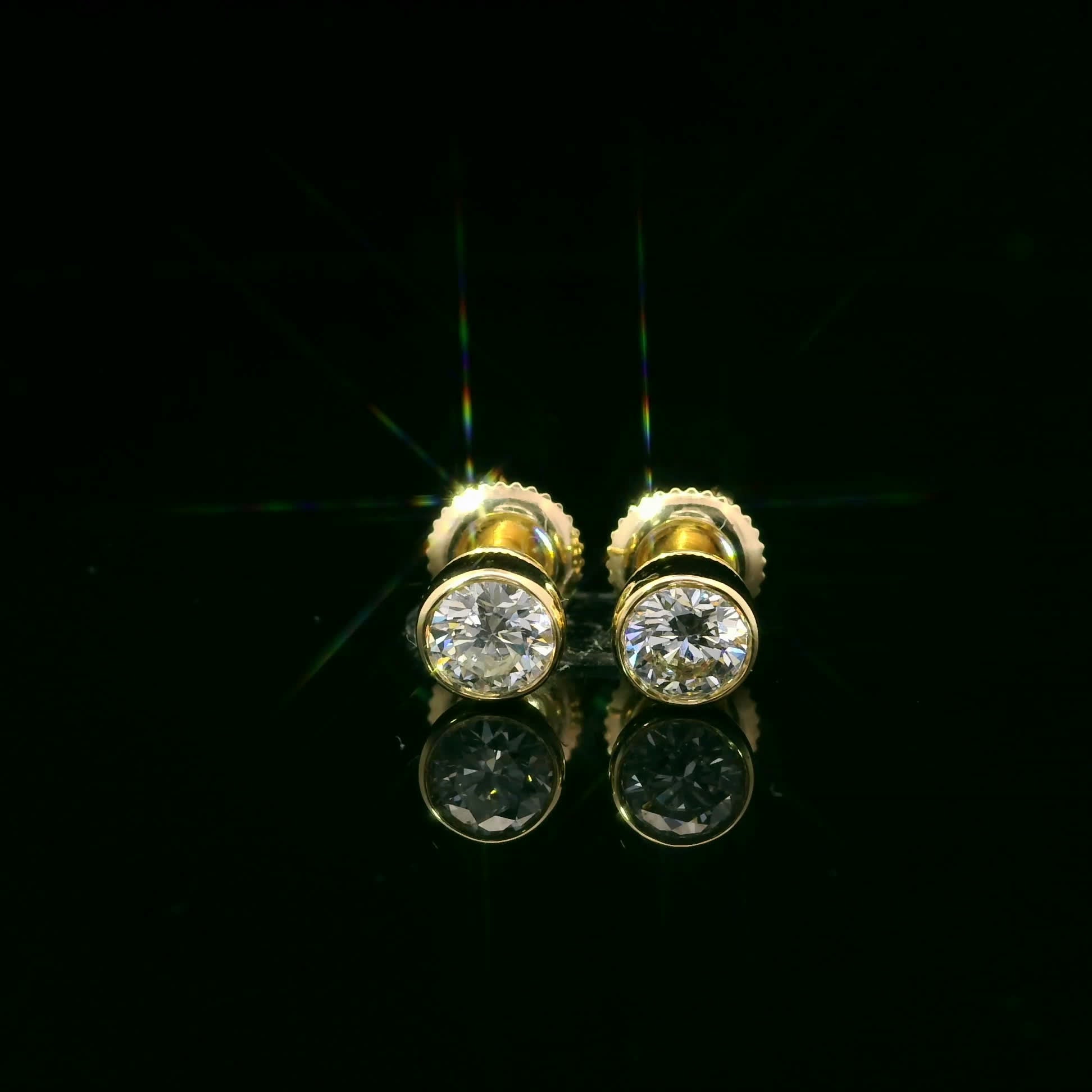 Round Cut Stud Diamond Earrings 14K Gold 0.75 Carat
