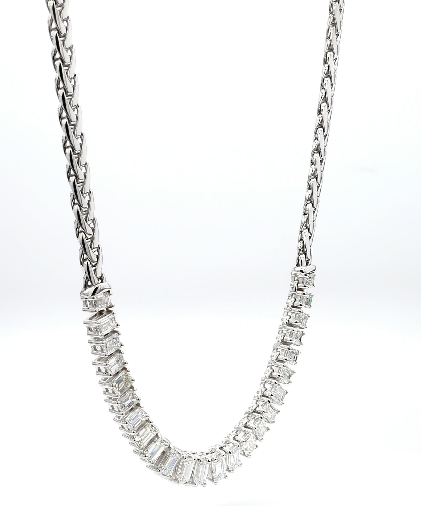7.85 Carats Emerald-Cut Diamond Necklace in 18K White Gold