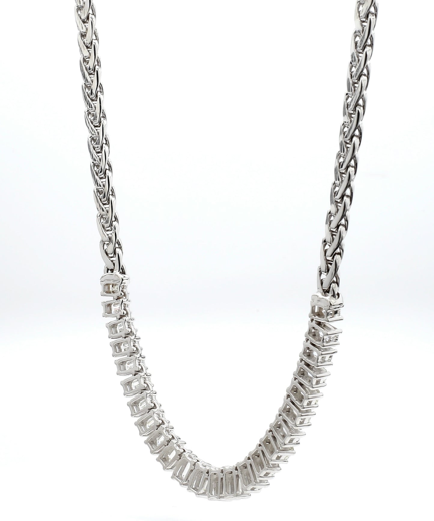 7.85 Carats Emerald-Cut Diamond Necklace in 18K White Gold