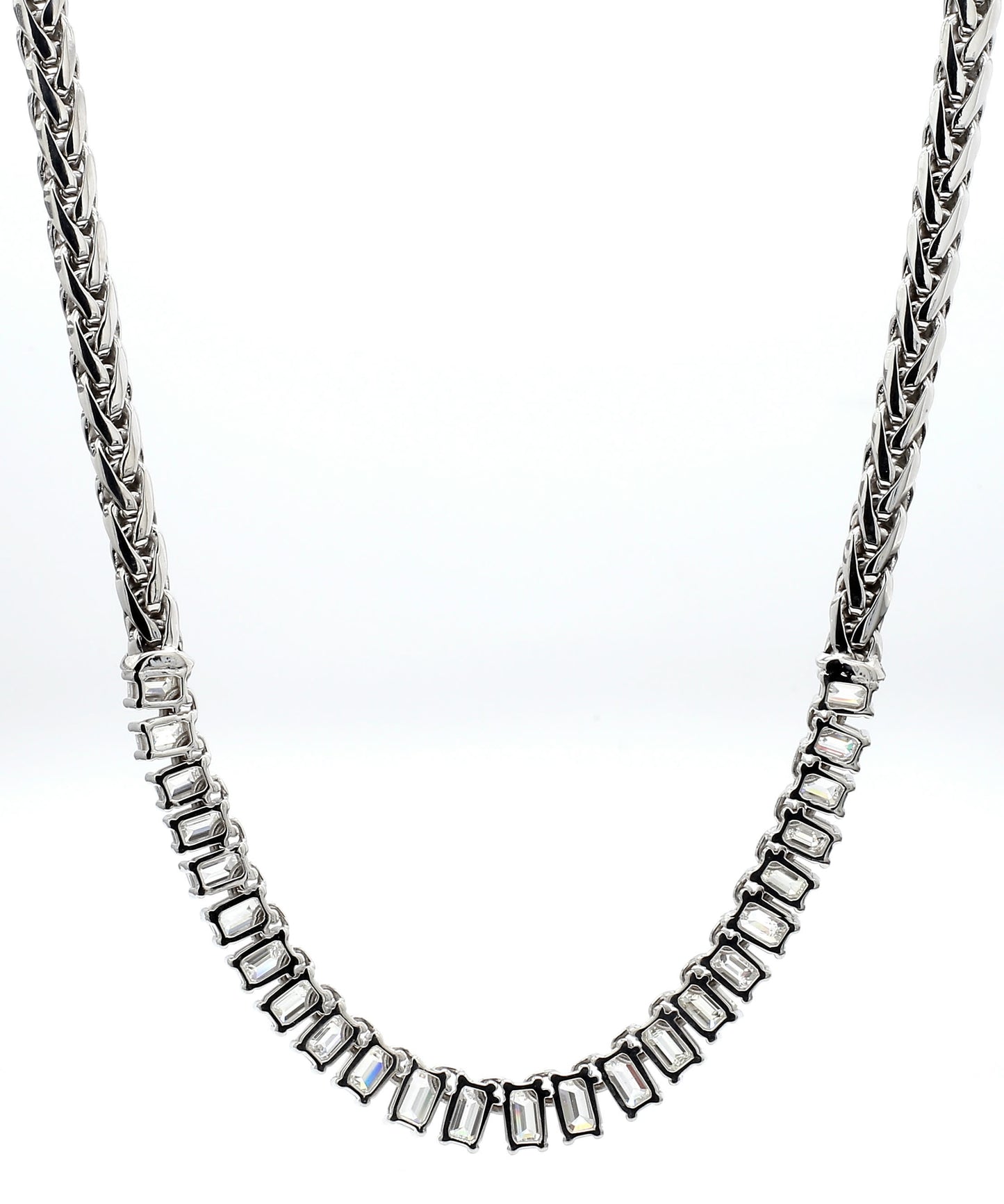 7.85 Carats Emerald-Cut Diamond Necklace in 18K White Gold