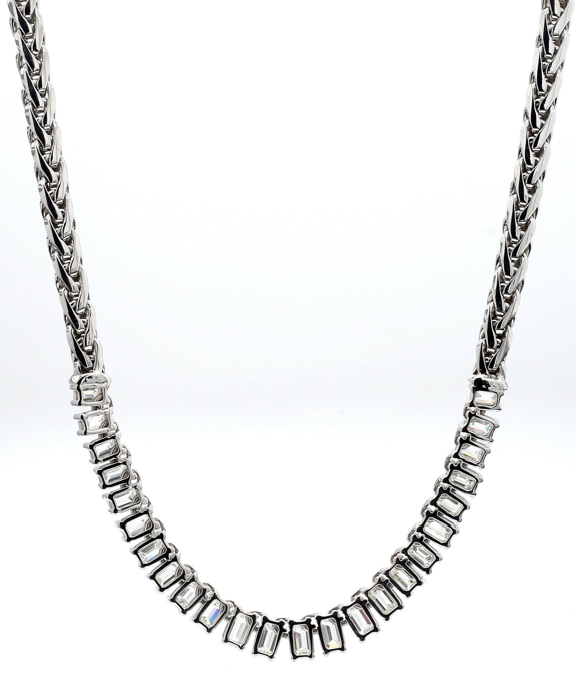 7.85 Carats Emerald-Cut Diamond Necklace in 18K White Gold