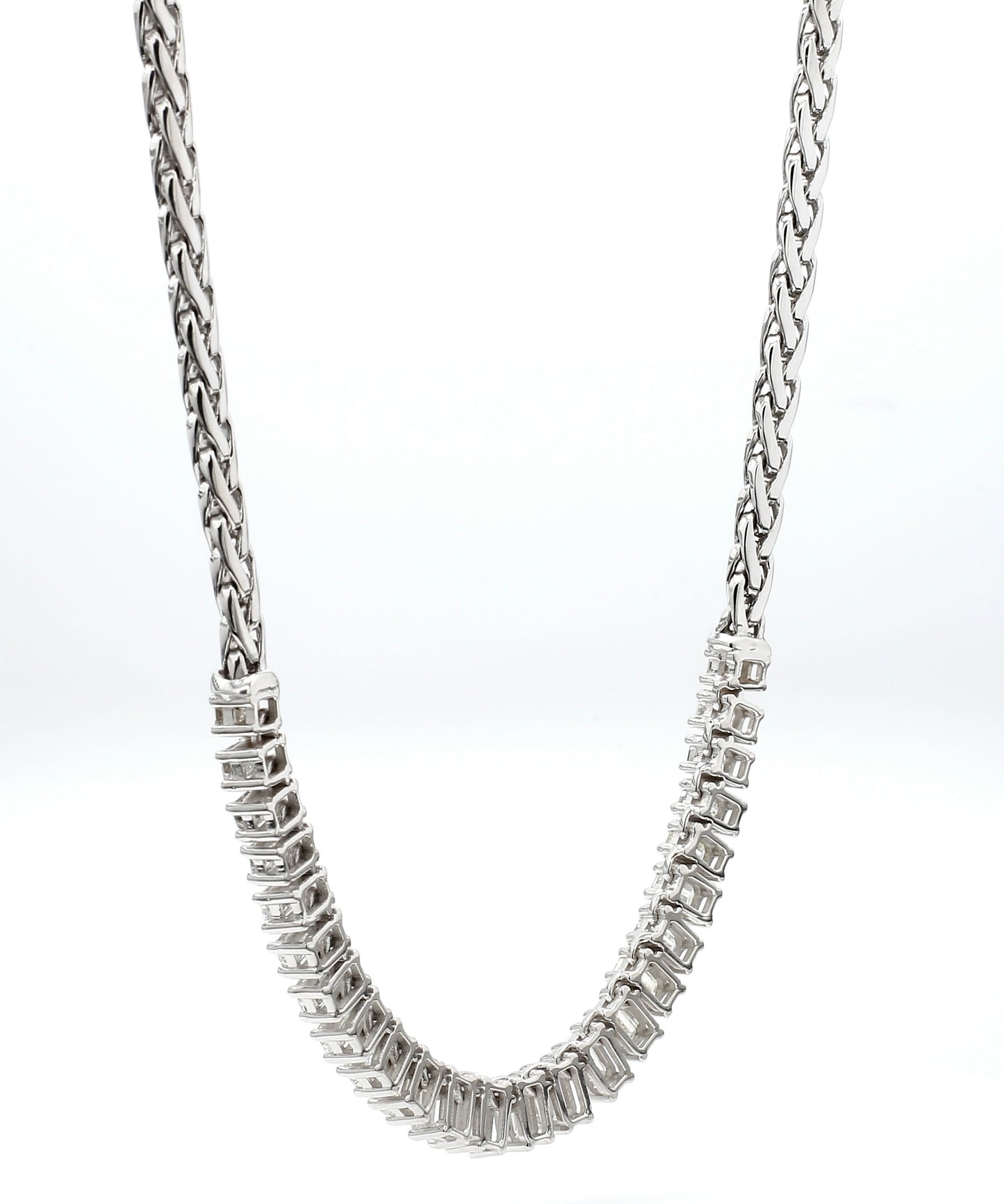 7.85 Carats Emerald-Cut Diamond Necklace in 18K White Gold