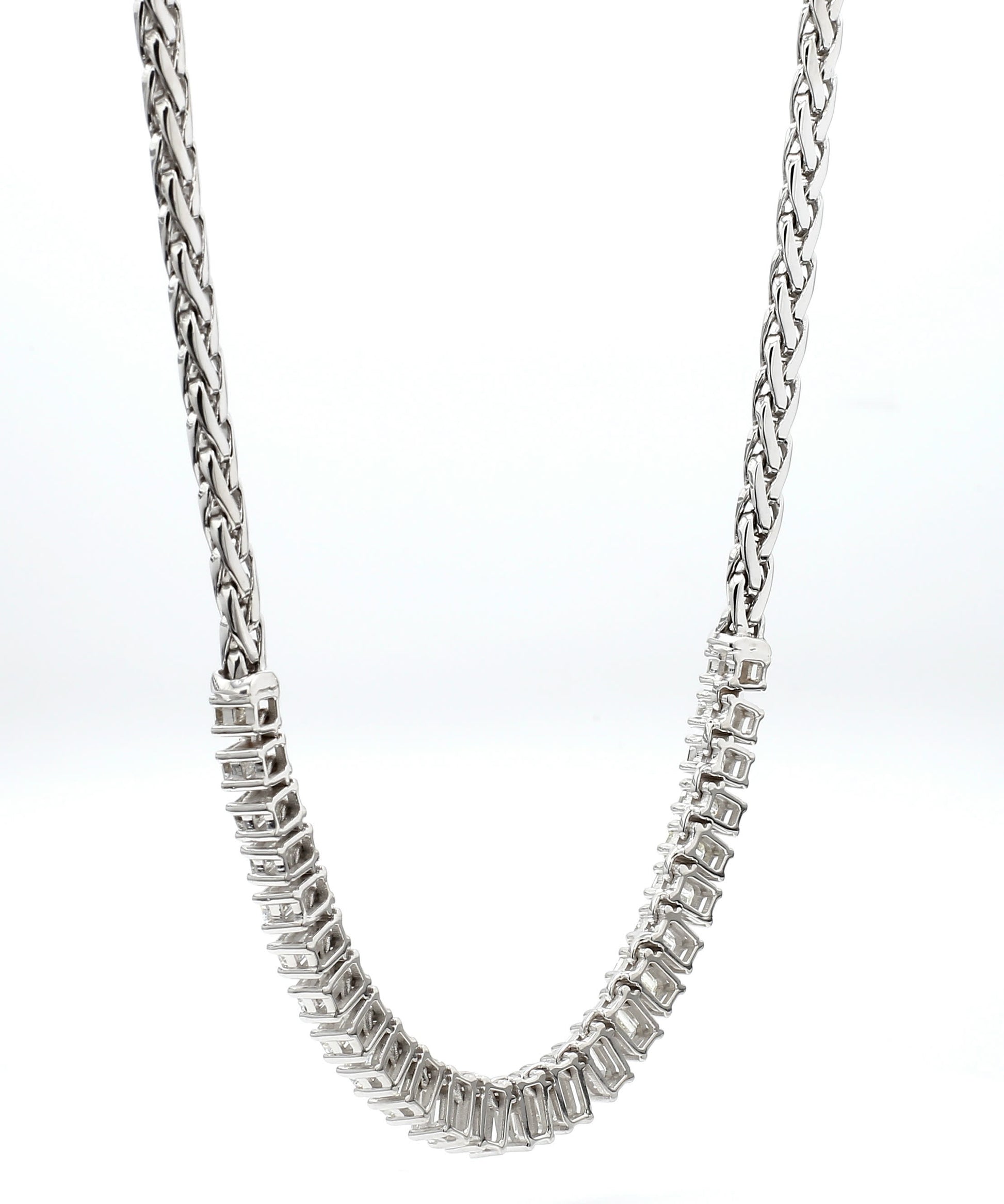 7.85 Carats Emerald-Cut Diamond Necklace in 18K White Gold