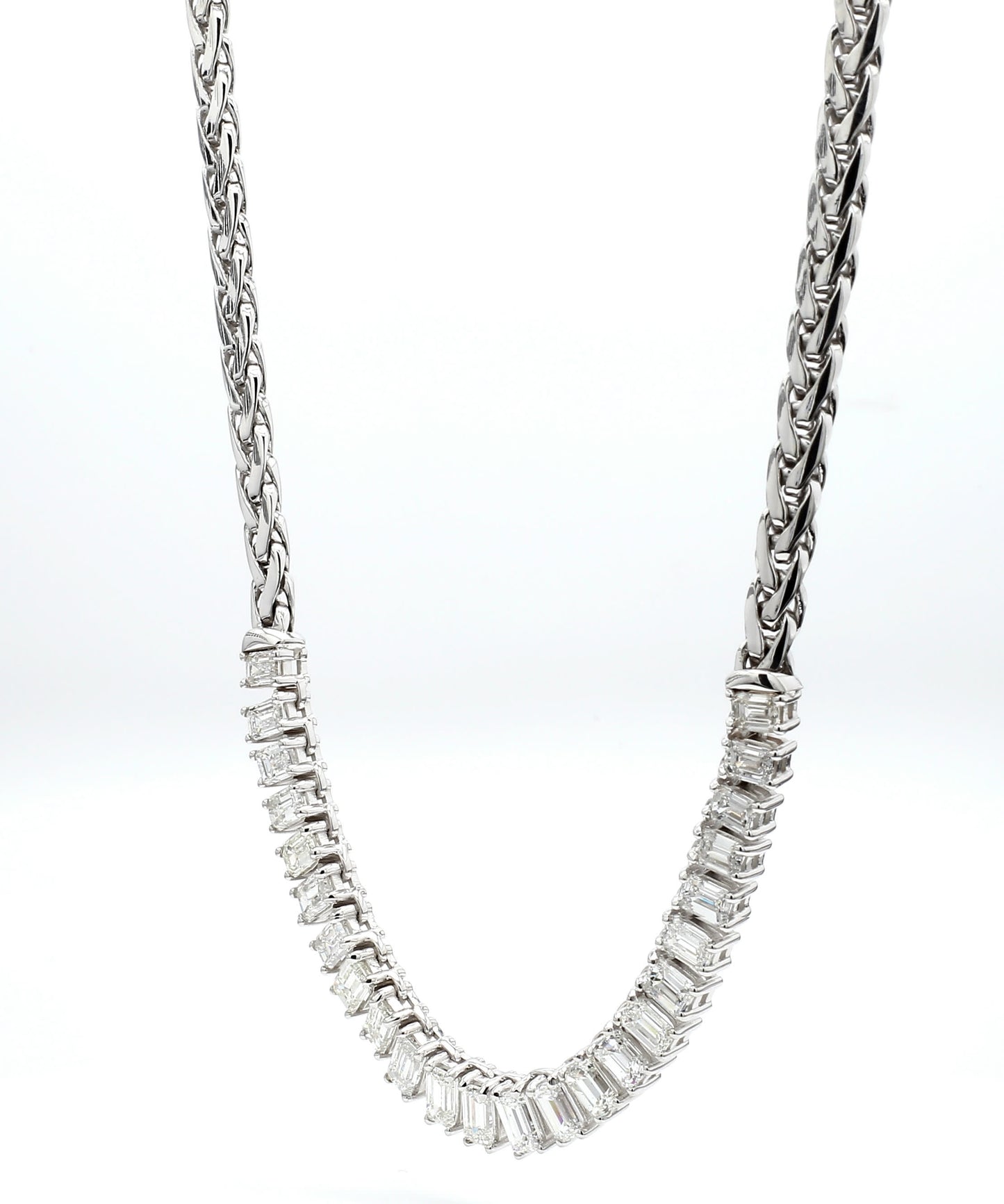7.85 Carats Emerald-Cut Diamond Necklace in 18K White Gold