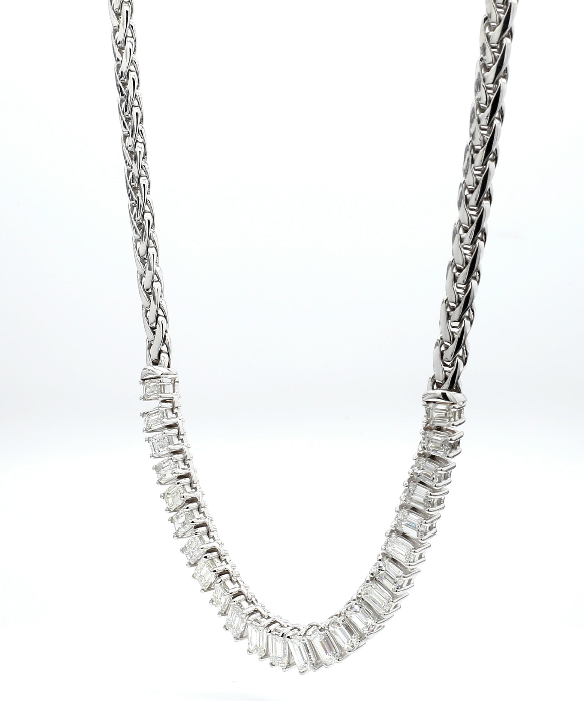 7.85 Carats Emerald-Cut Diamond Necklace in 18K White Gold