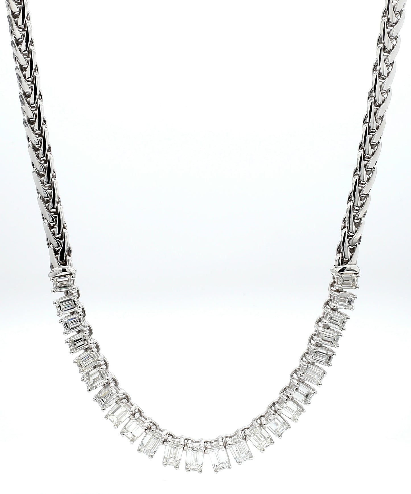 7.85 Carats Emerald-Cut Diamond Necklace in 18K White Gold