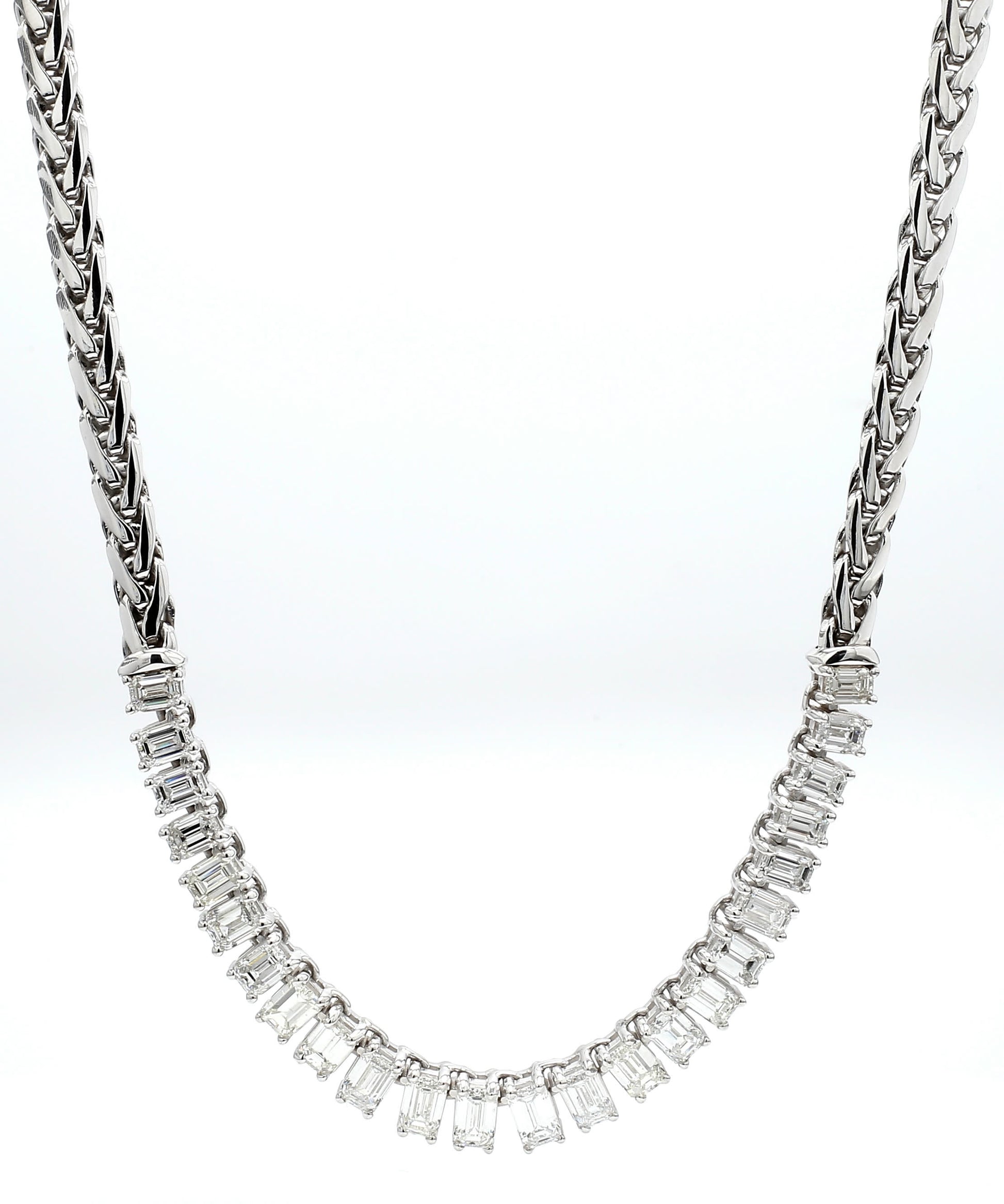 7.85 Carats Emerald-Cut Diamond Necklace in 18K White Gold