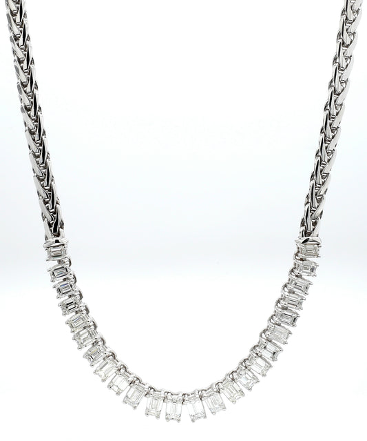7.85 Carats Emerald-Cut Diamond Necklace in 18K White Gold