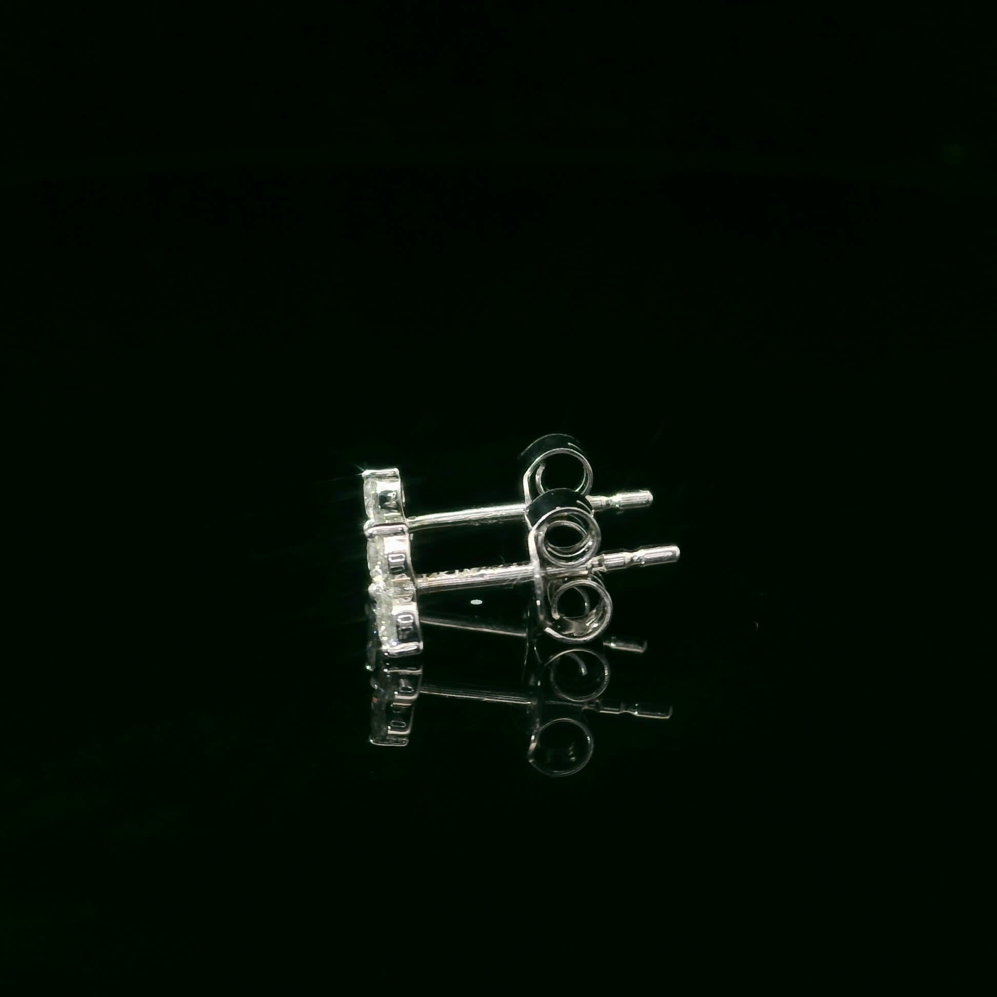 14K Gold - Three Diamonds Triangle Shape Earrings 0.36 Carat