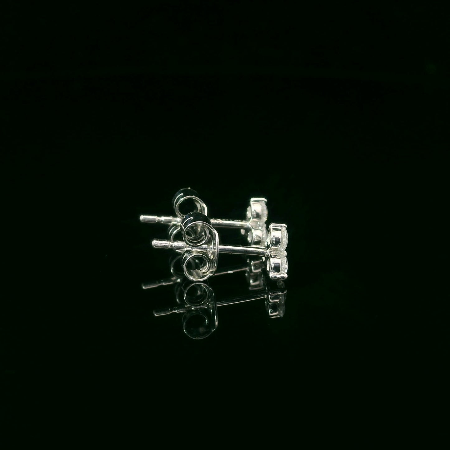 14K Gold - Three Diamonds Triangle Shape Earrings 0.36 Carat