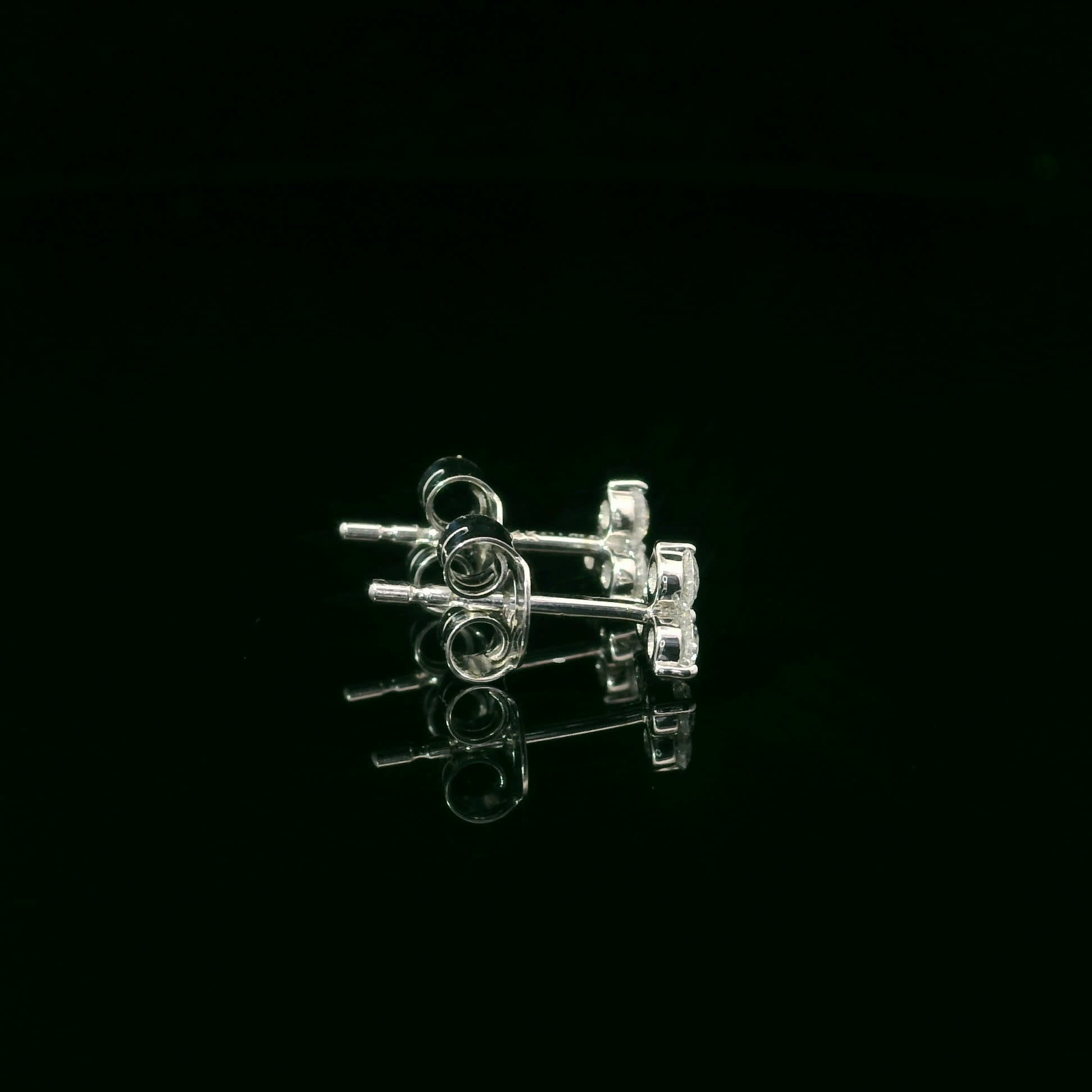 14K Gold - Three Diamonds Triangle Shape Earrings 0.36 Carat
