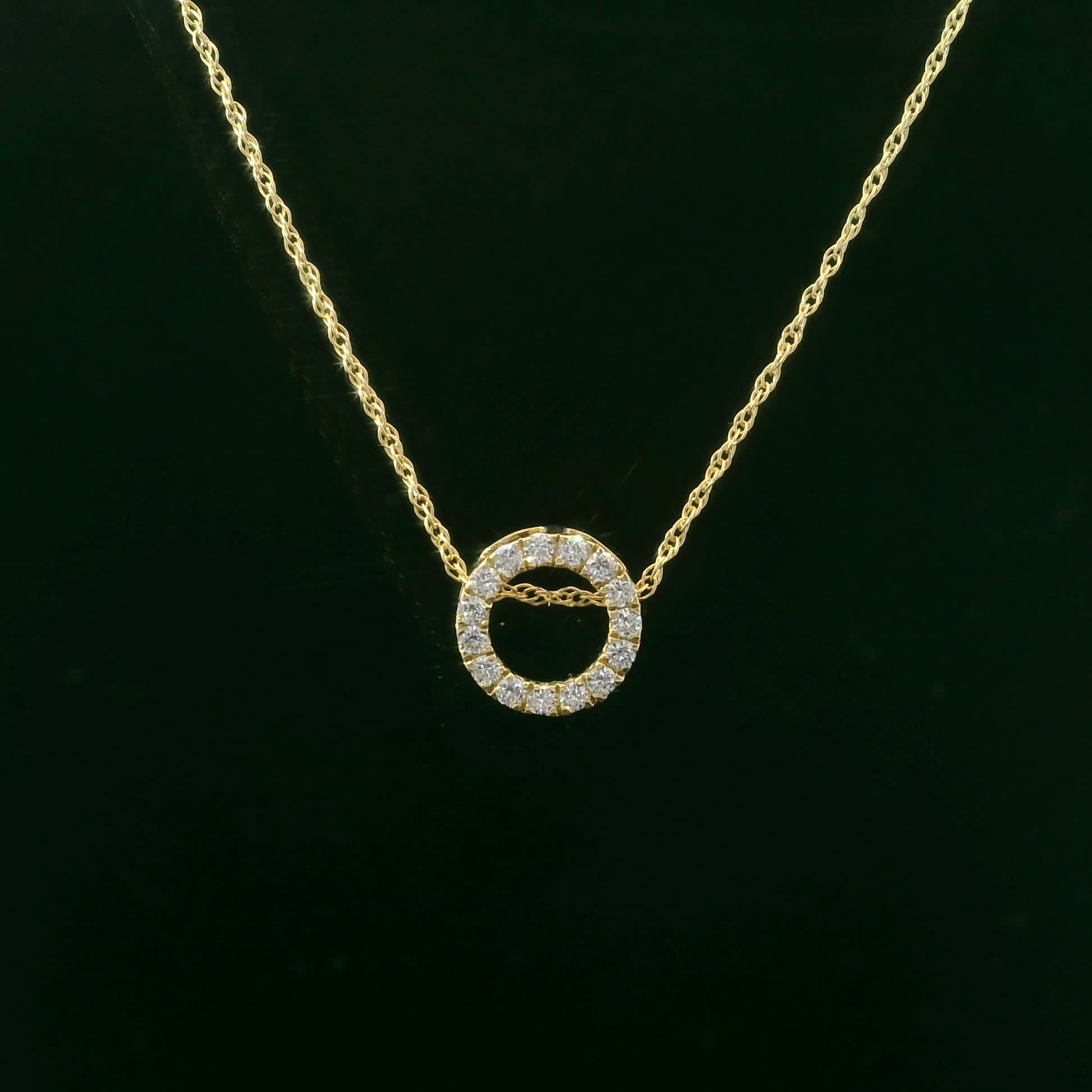 14K Yellow Gold Diamond Circle Pendant 1/4 Carat