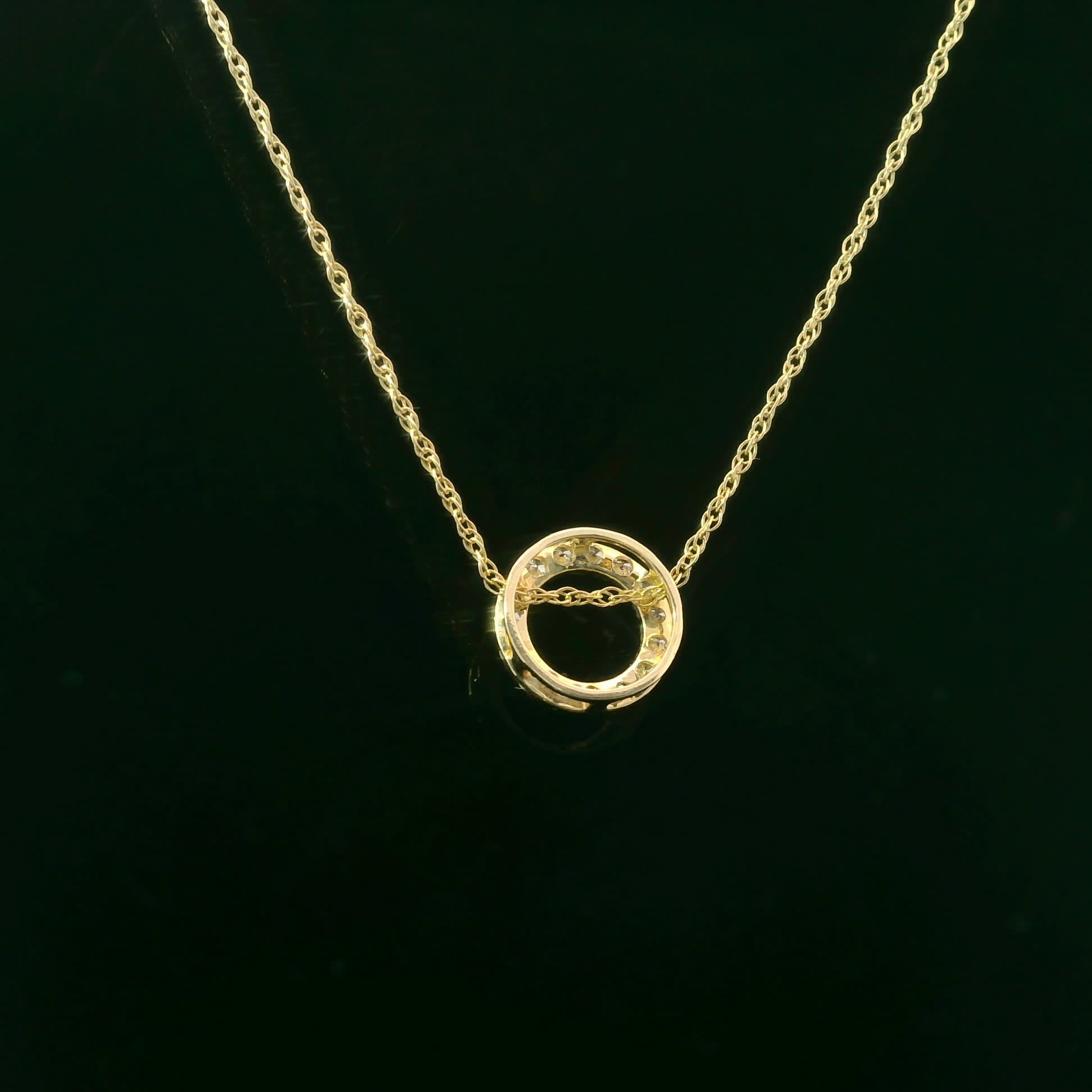14K Yellow Gold Diamond Circle Pendant 1/4 Carat
