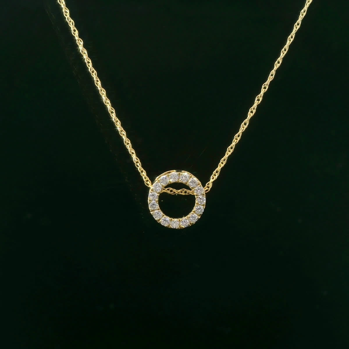 14K Yellow Gold Diamond Circle Pendant 1/4 Carat