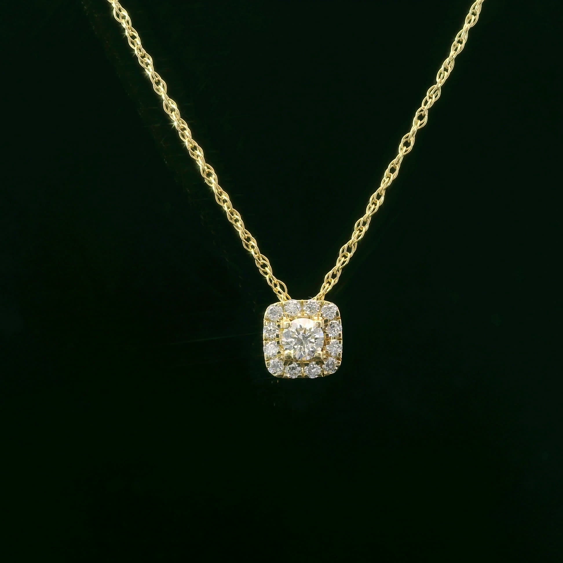 1/4 Carat 14K Gold Cushion Diamond Pendant