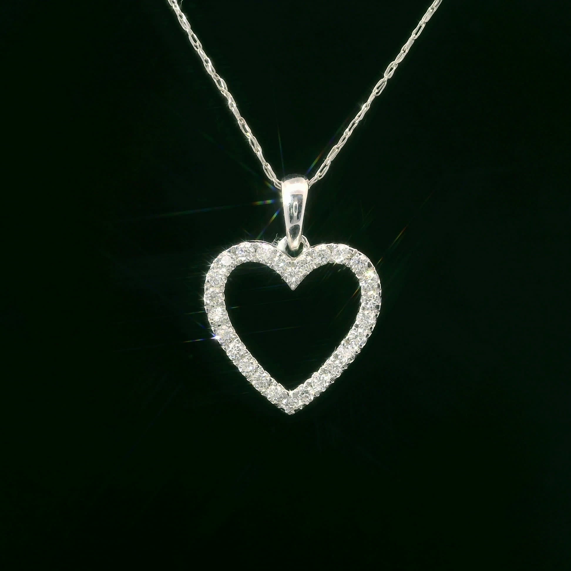 1/4 Carat 14K White Gold Classic Heart Diamond Pendant Necklace