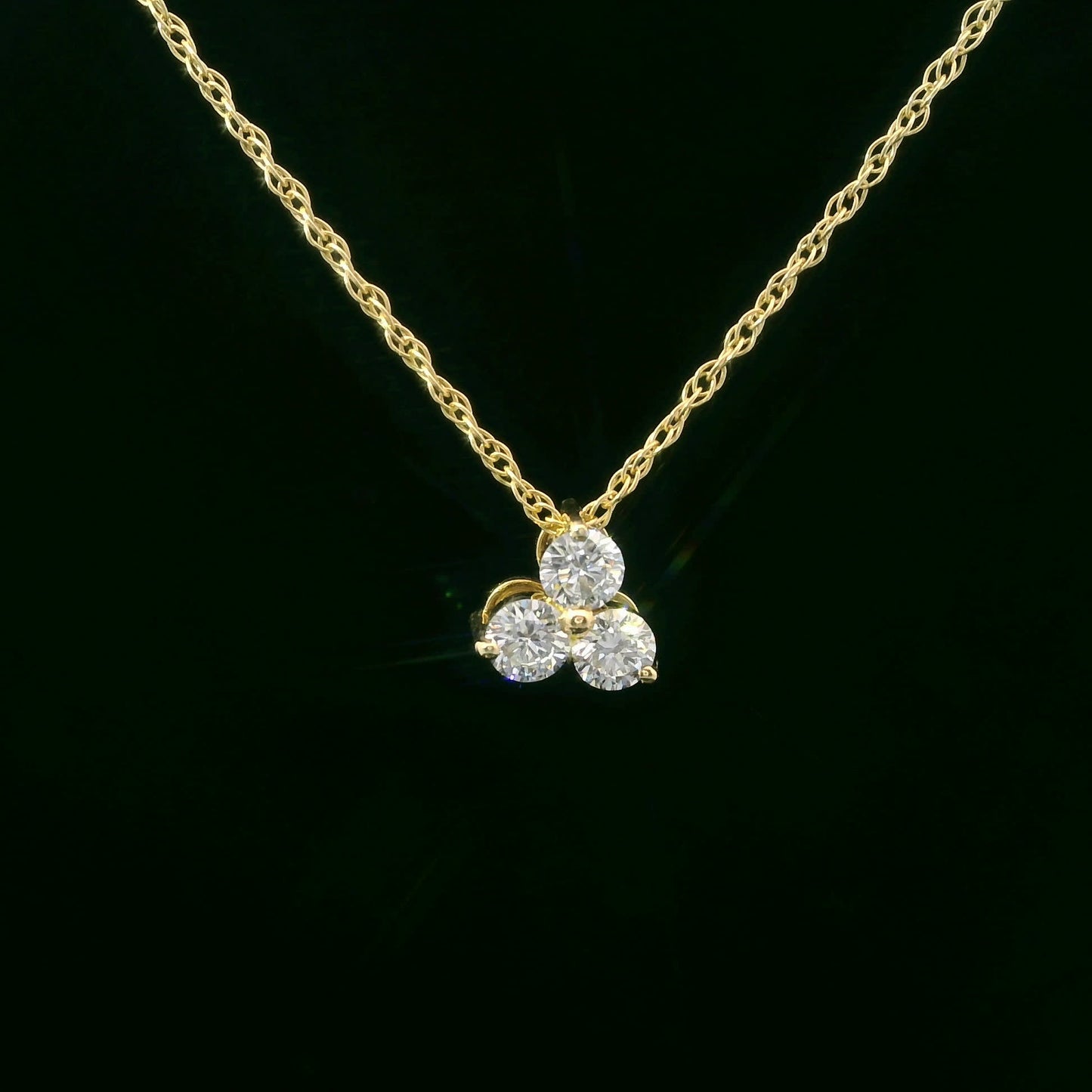 14K Gold - Three Diamonds Triangle Shape Pendant 0.33 Carat