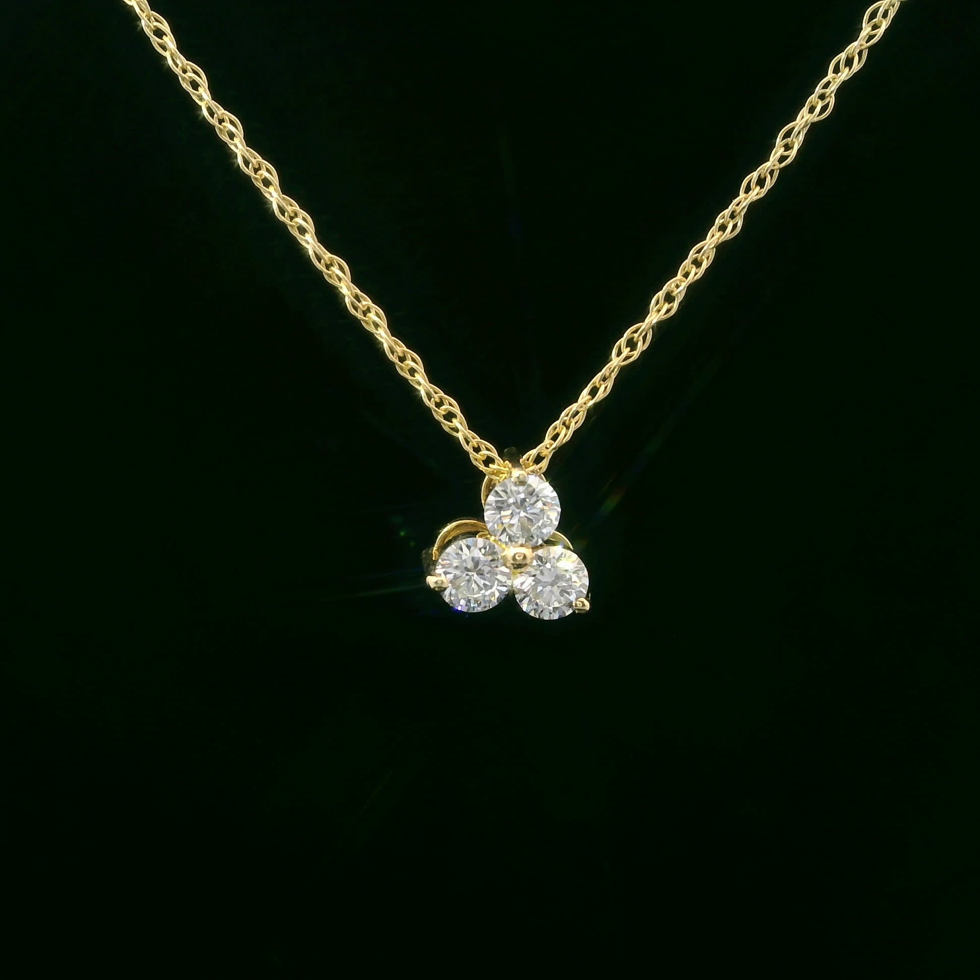 14K Gold - Three Diamonds Triangle Shape Pendant 0.33 Carat