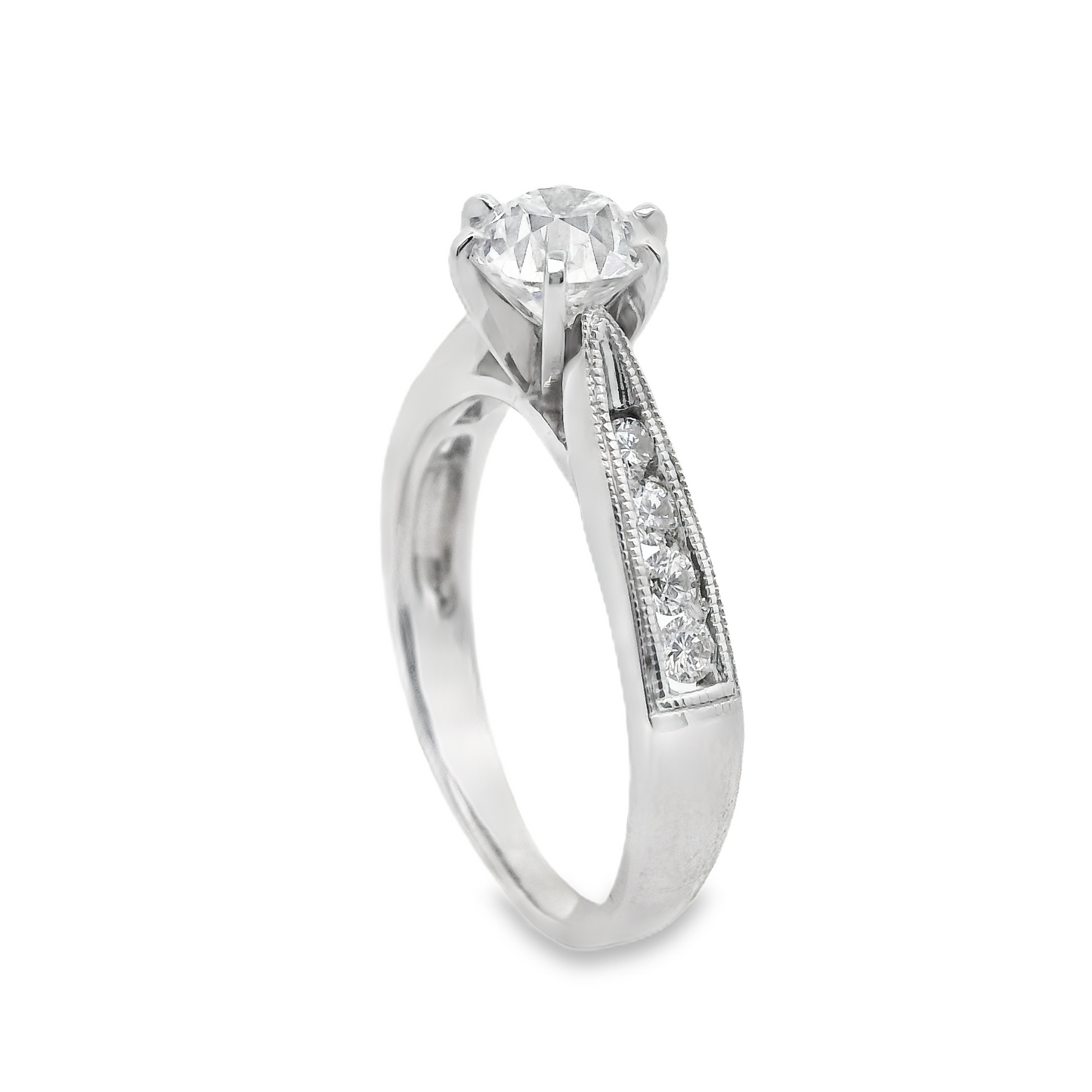 Round Diamond Classic Engagement Ring in 14K White Gold (0.96 Carat)