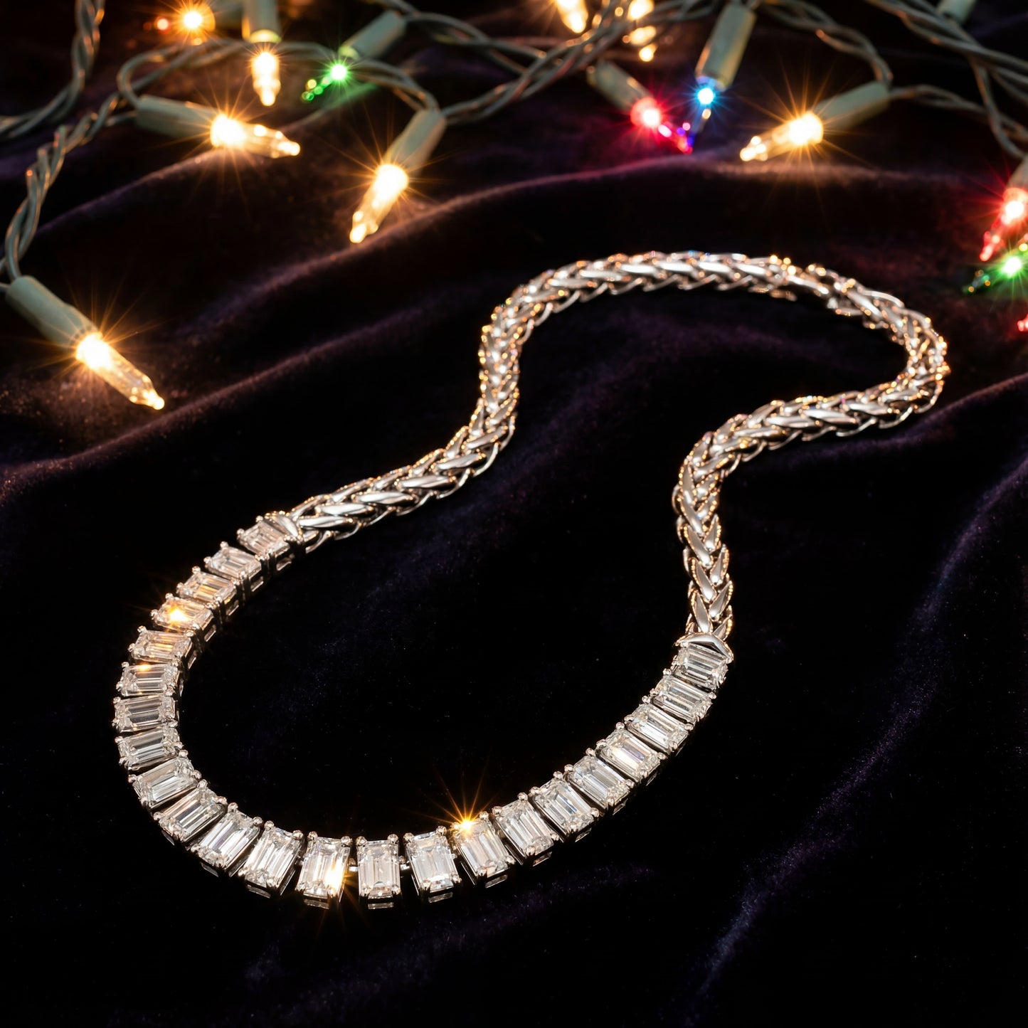7.85 Carats Emerald-Cut Diamond Necklace in 18K White Gold
