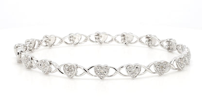 Shining Hearts Sterling Silver Bracelets with 0.10ctw Diamonds,0.10ct Natural Diamond Bracelet -Diamonds on 925 Sterling